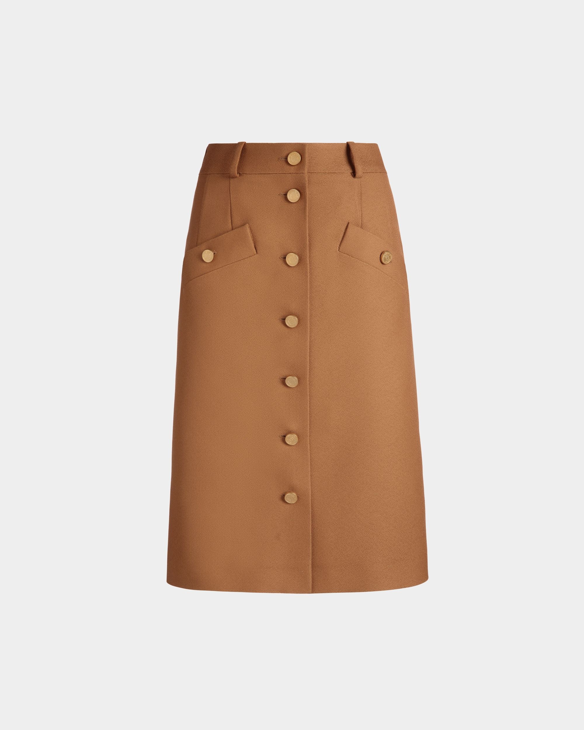 Falda Midi De Mezcla De Lana Color Marrón - Mujer - Bally - 01