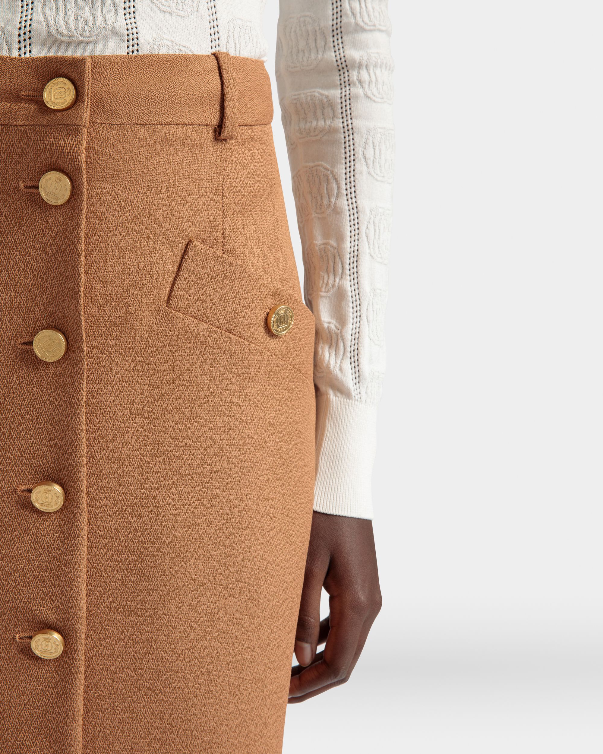 Falda Midi De Mezcla De Lana Color Marrón - Mujer - Bally - 04