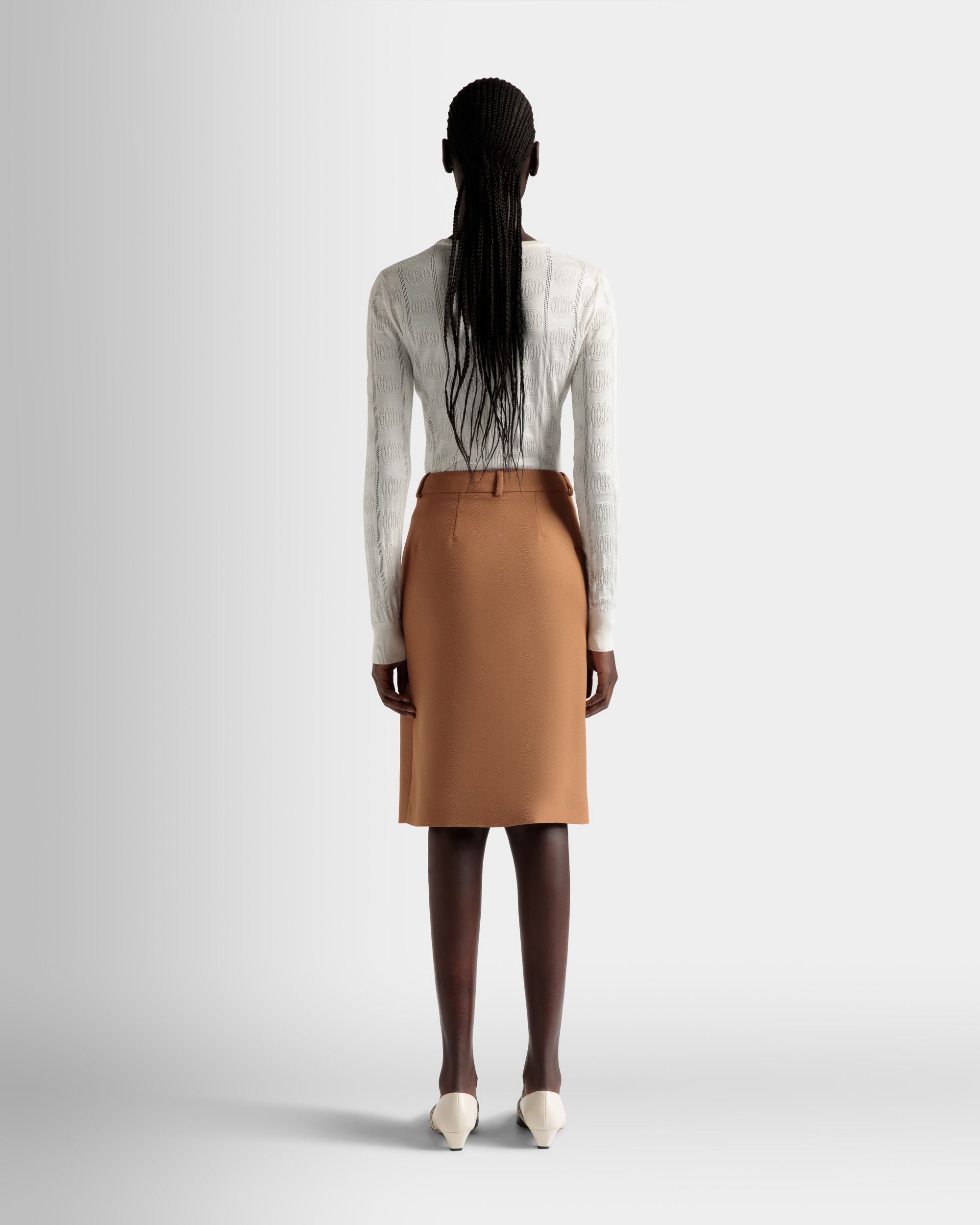Falda Midi De Mezcla De Lana Color Marrón - Mujer - Bally - 06