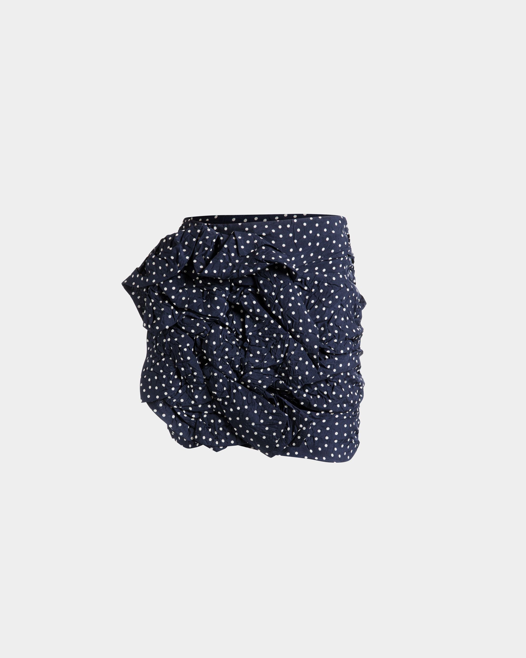 Printed Rouches Mini Skirt in Polka Dots Print Fluid Poplin - Women's - Bally - 01