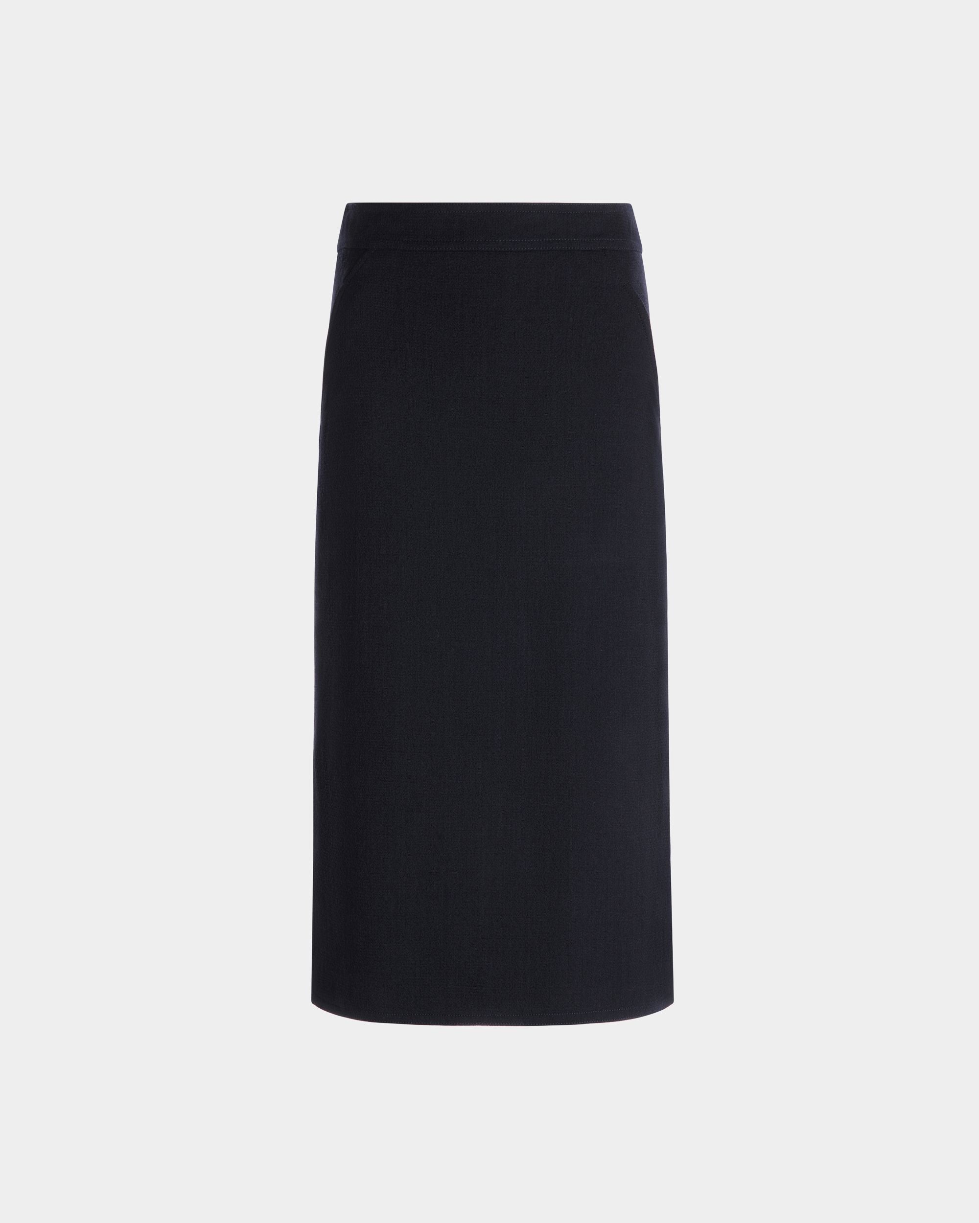 Midi Skirt In Navy Blue Wool - Women's - Bally - 01