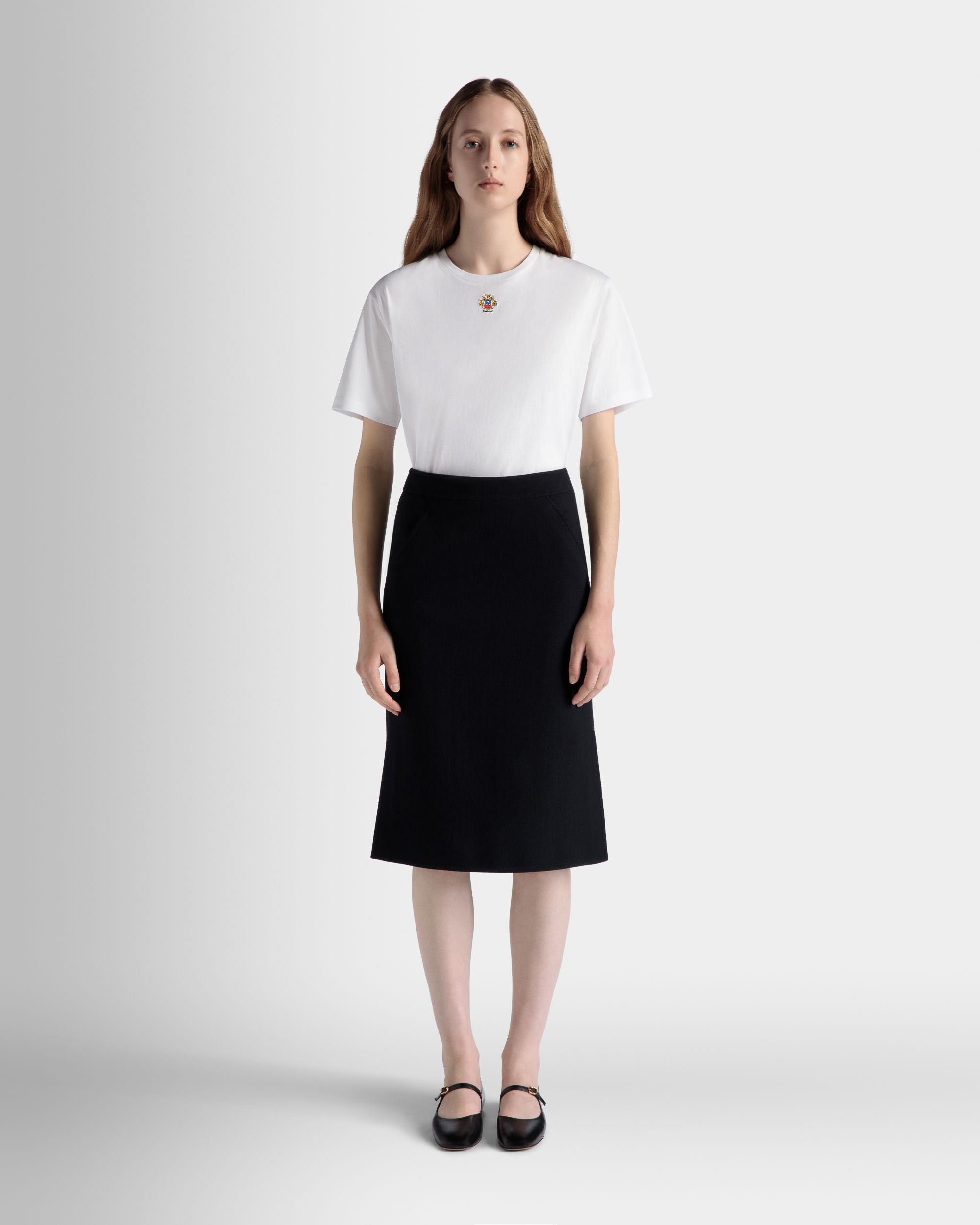 Midi Skirt In Navy Blue Wool - Women's - Bally - 02