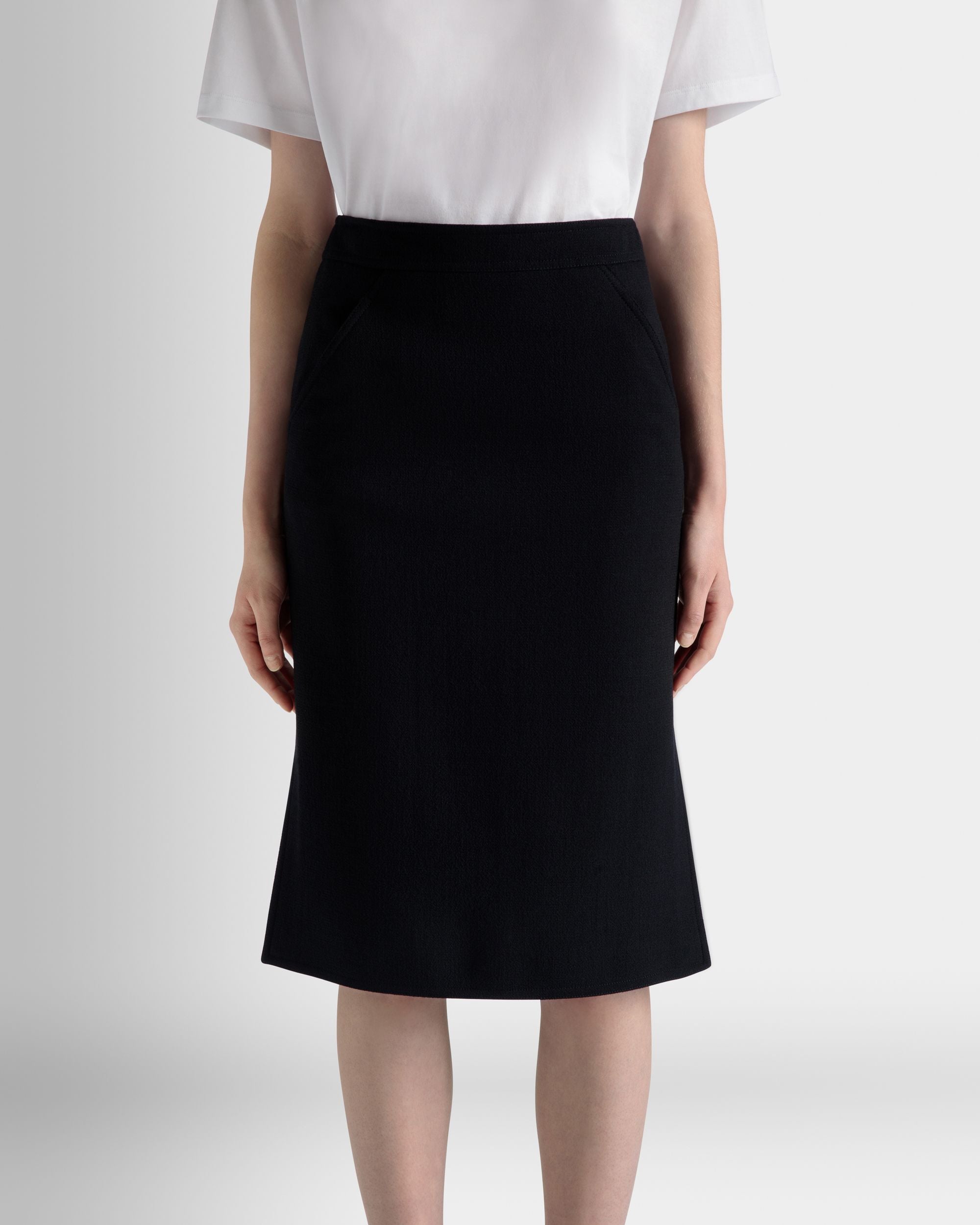 Midi Skirt In Navy Blue Wool - Women's - Bally - 03