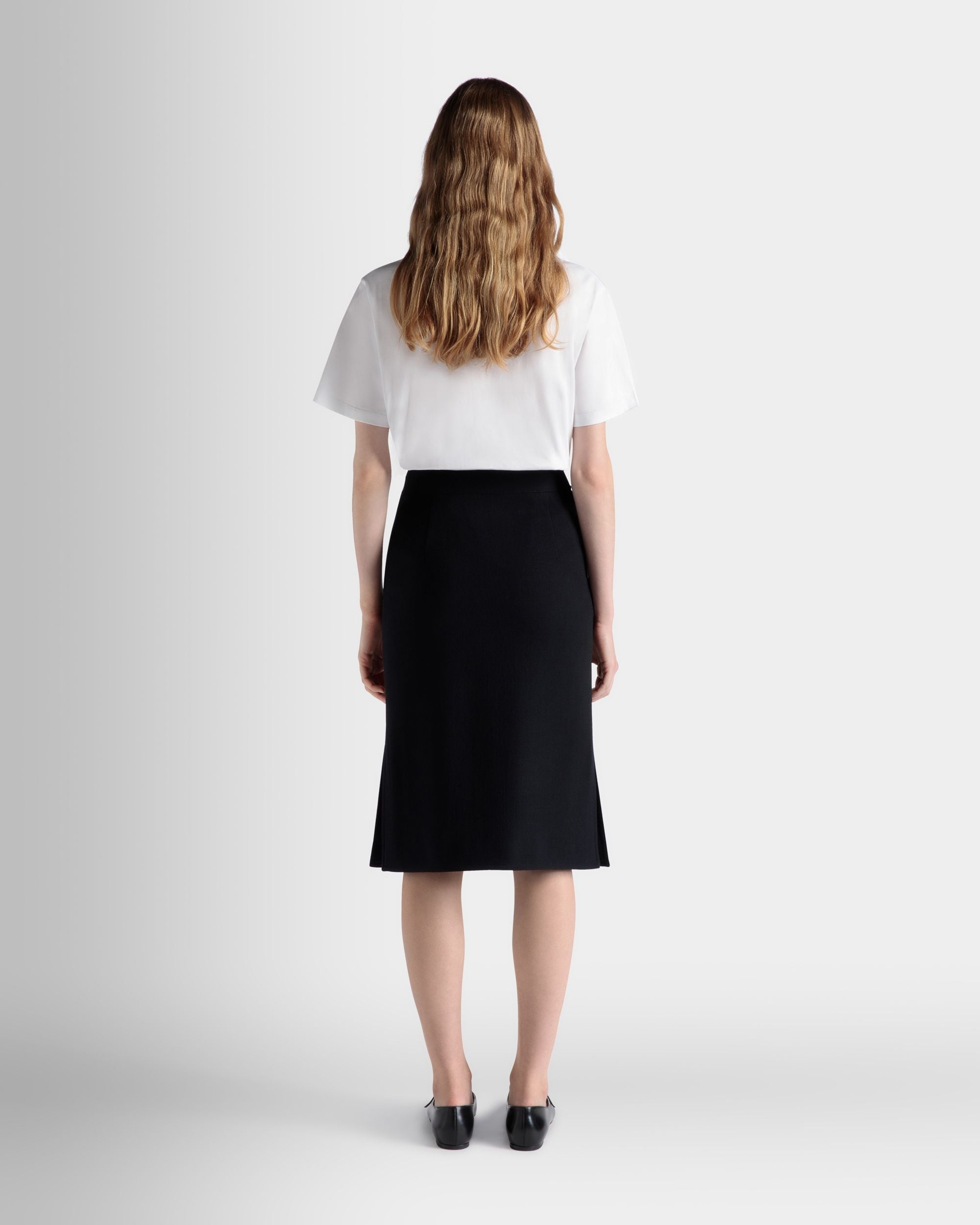 Midi Skirt In Navy Blue Wool - Women's - Bally - 07
