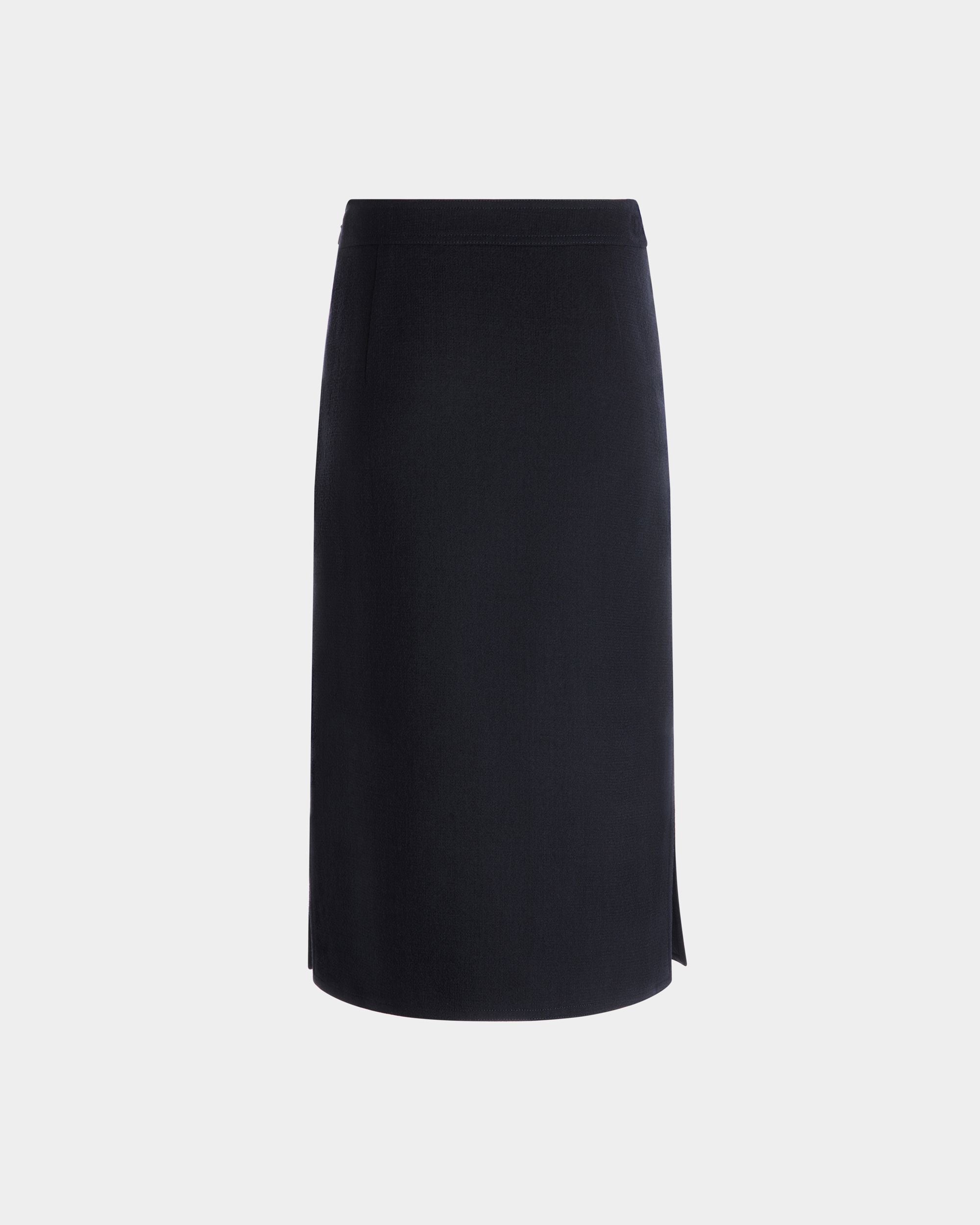 Midi Skirt In Navy Blue Wool - Women's - Bally - 08