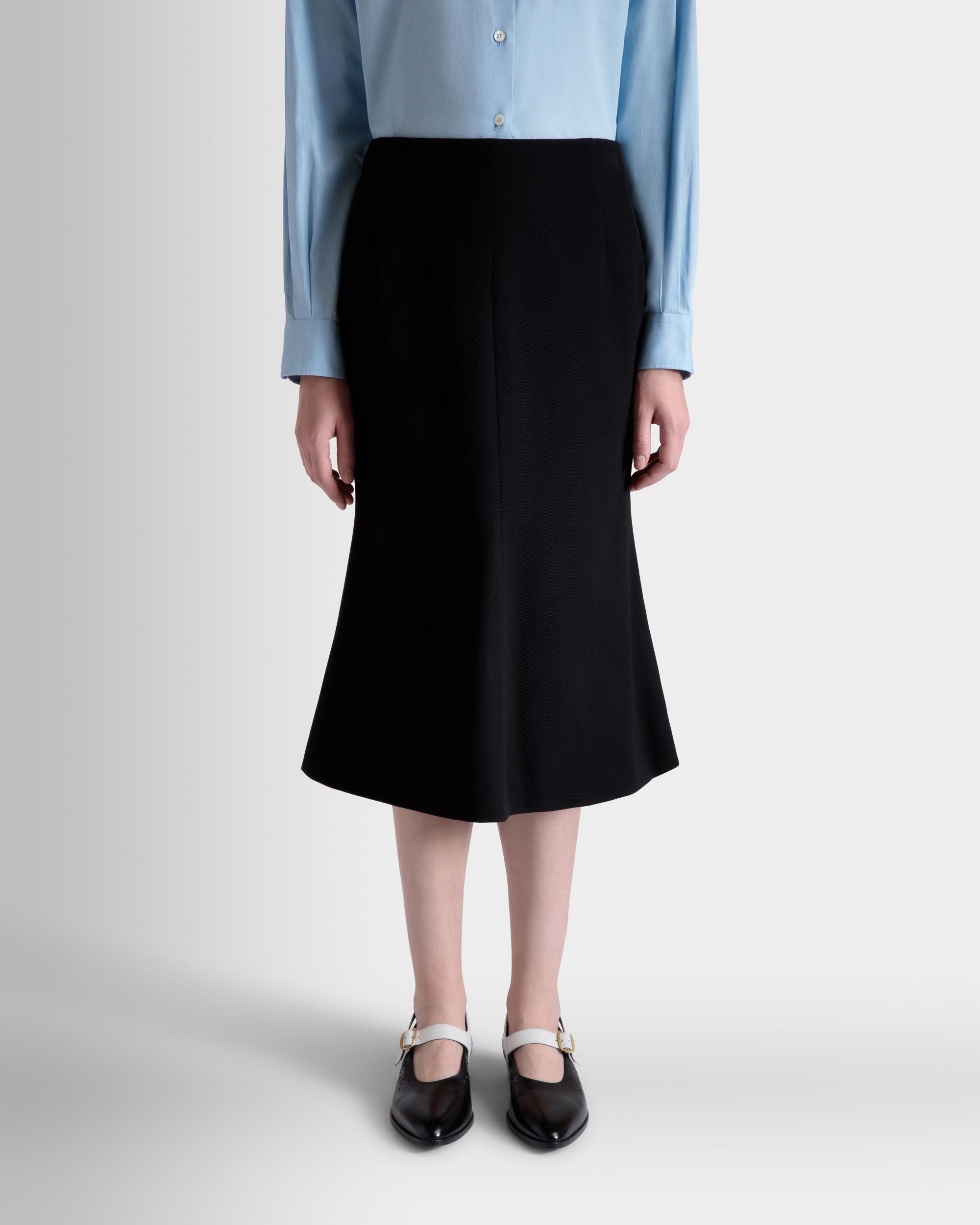 Falda Midi De Mezcla De Lana Negra - Mujer - Bally - 03