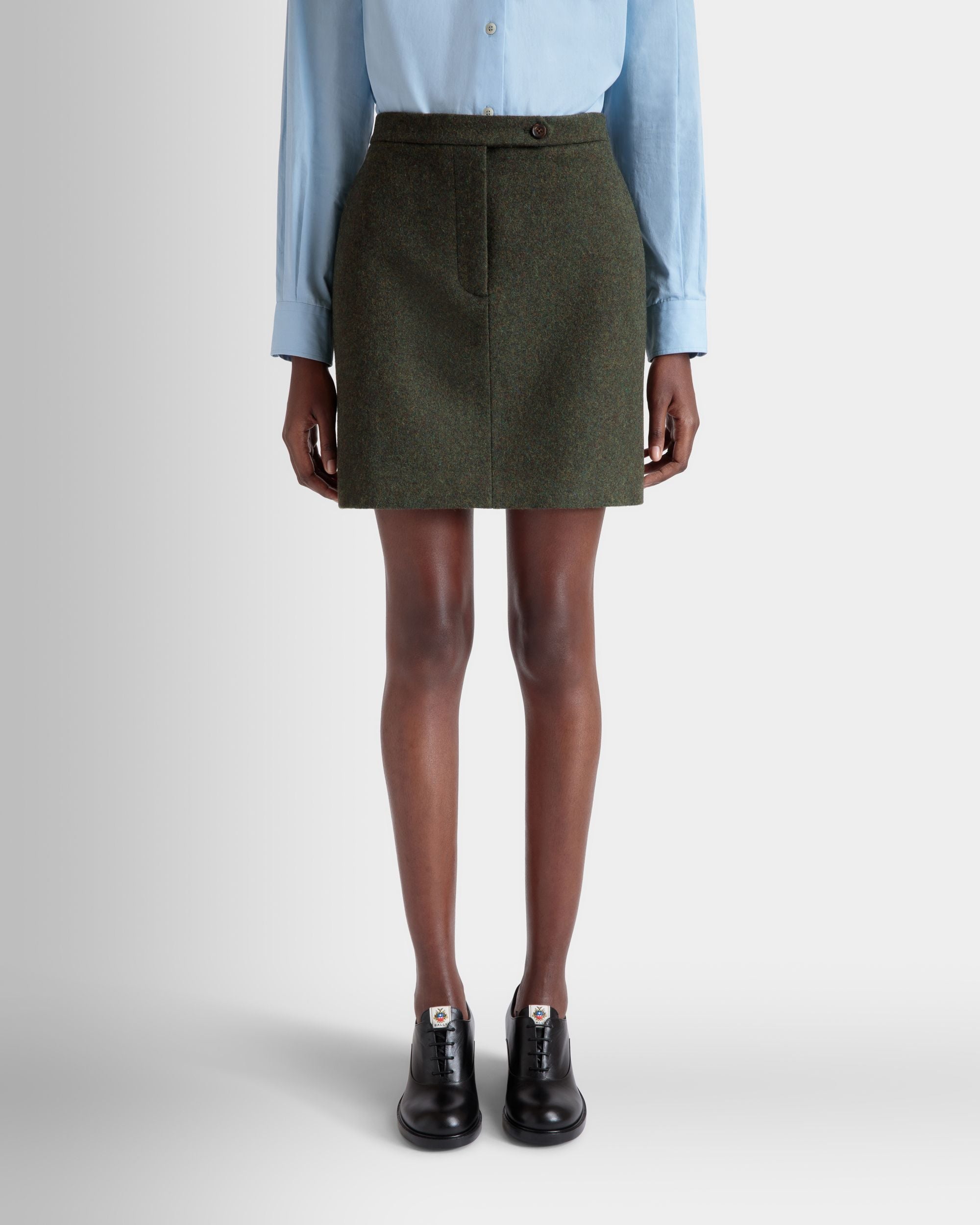 Mini Skirt In Dark Green Wool - Women's - Bally - 03