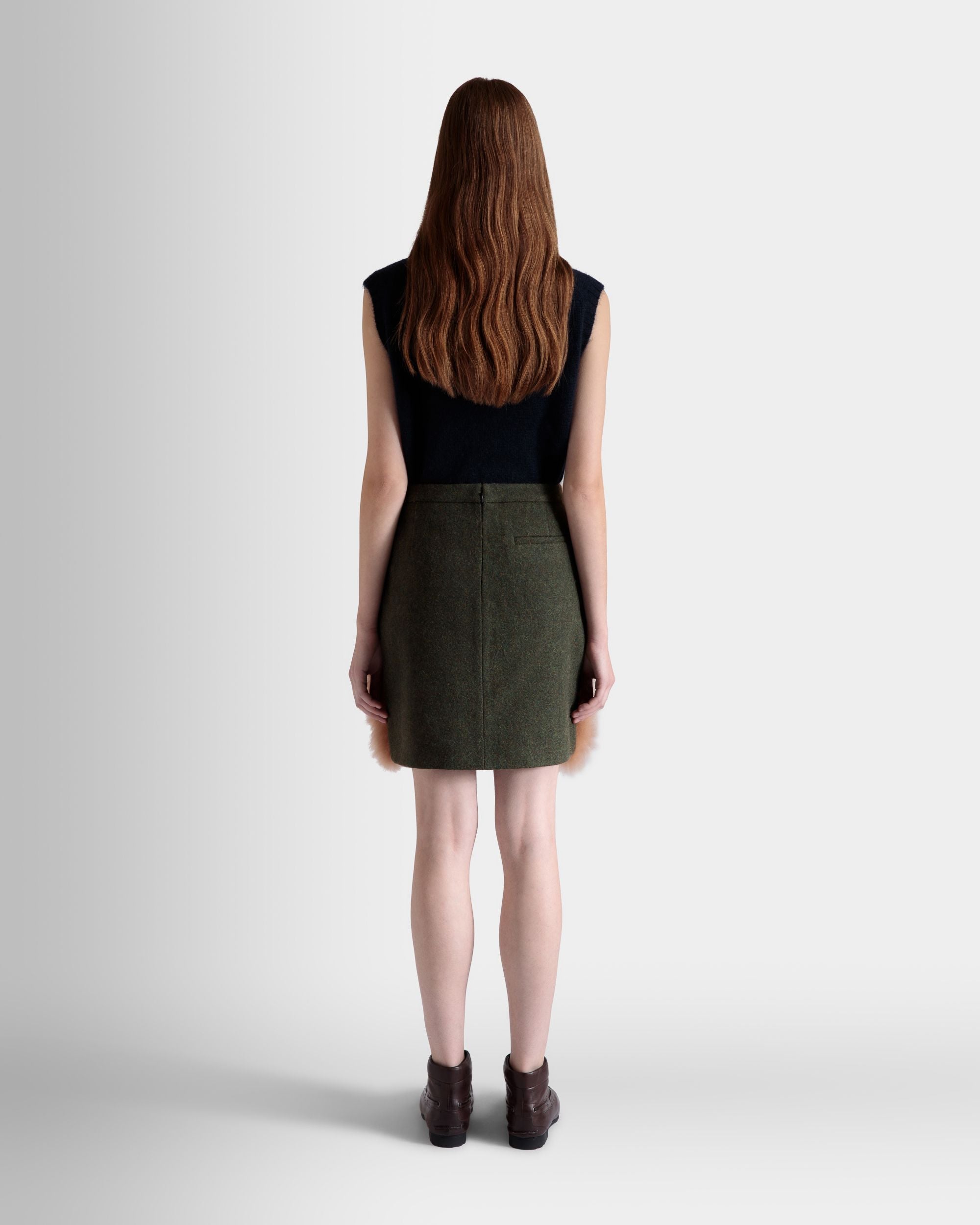 Minifalda De Lana Y Borreguillo Verde Oscuro Y Praline Beige - Mujer - Bally - 06