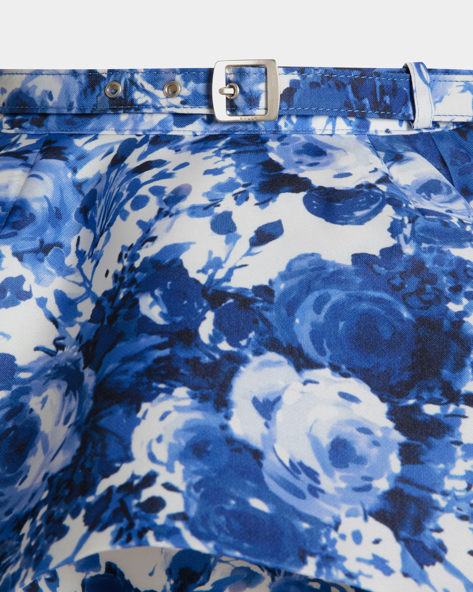 Mini Skirt with a Rosengarten Print in Blue Silk - Women's - Bally - 04