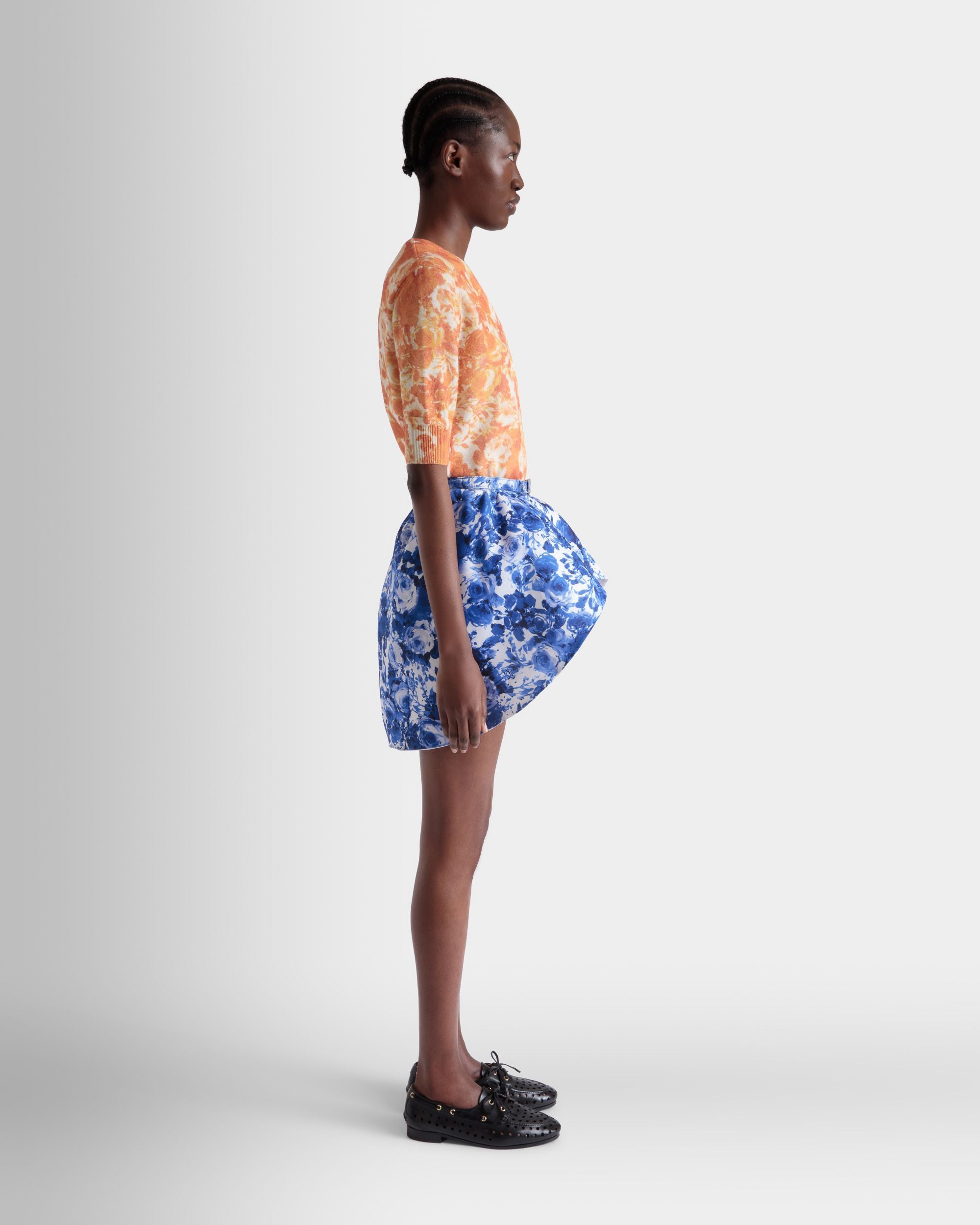 Mini Skirt with a Rosengarten Print in Blue Silk - Women's - Bally - 05