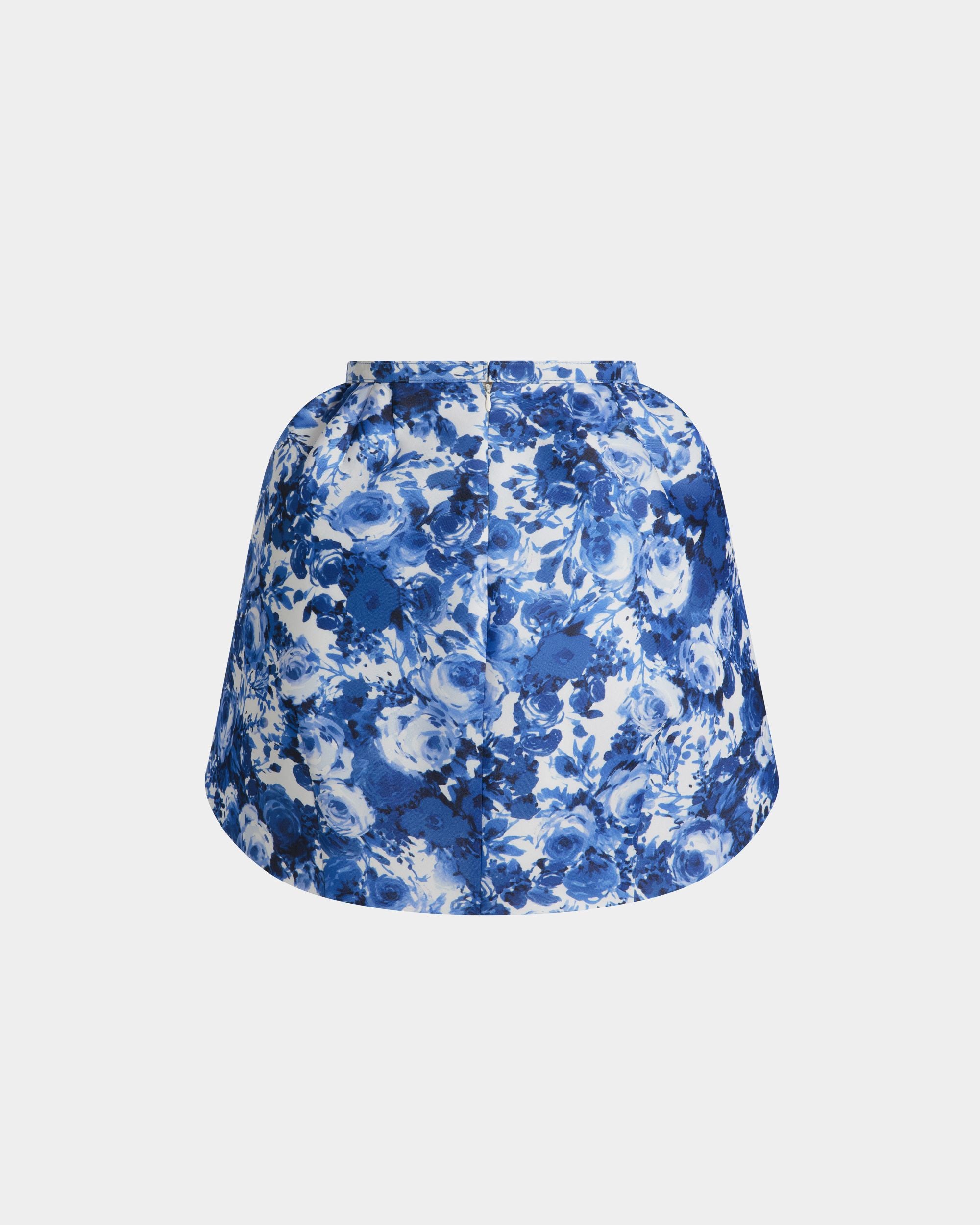 Mini Skirt with a Rosengarten Print in Blue Silk - Women's - Bally - 07