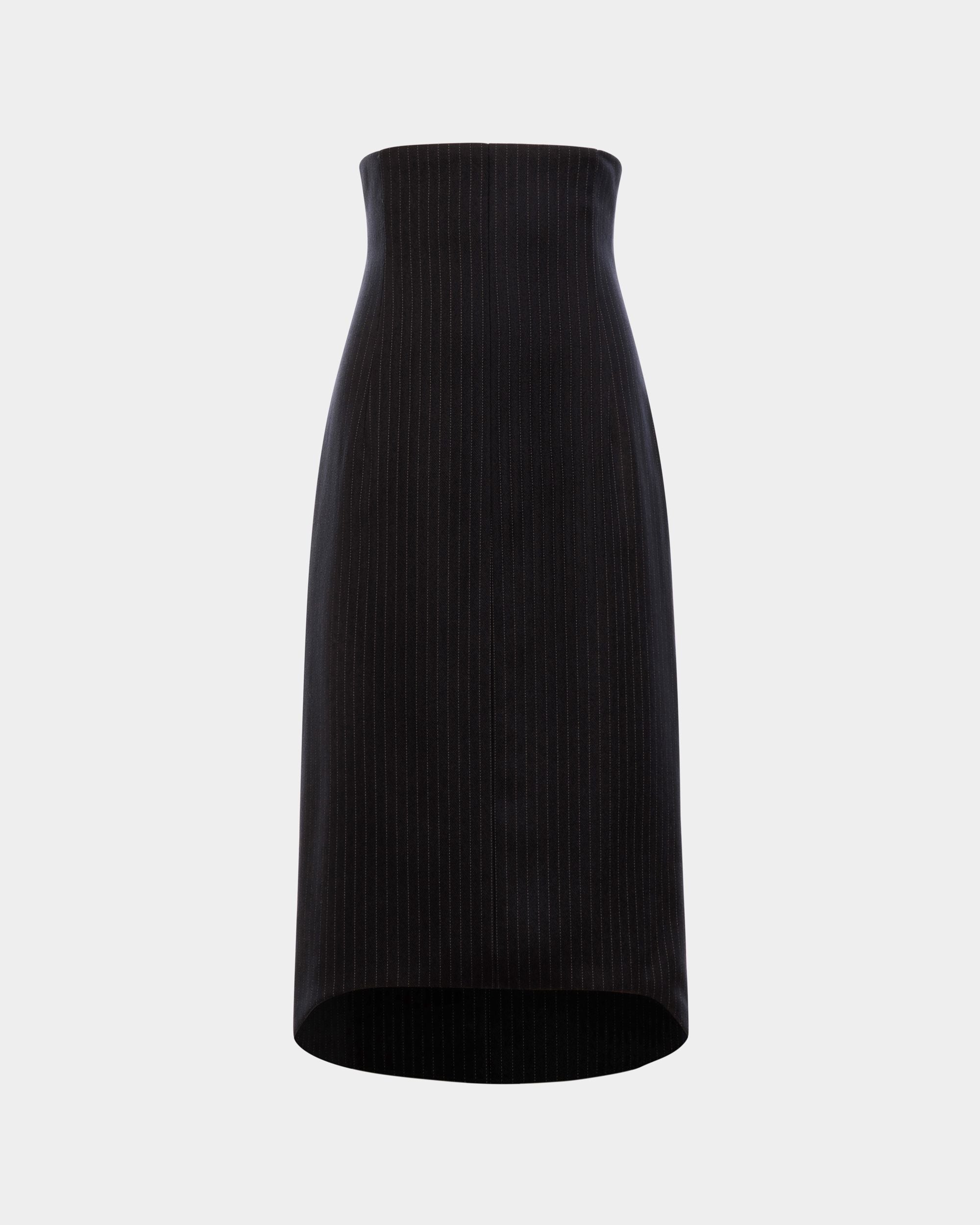 Midi Skirt in Navy Blue Wool - Women's - Bally - 01