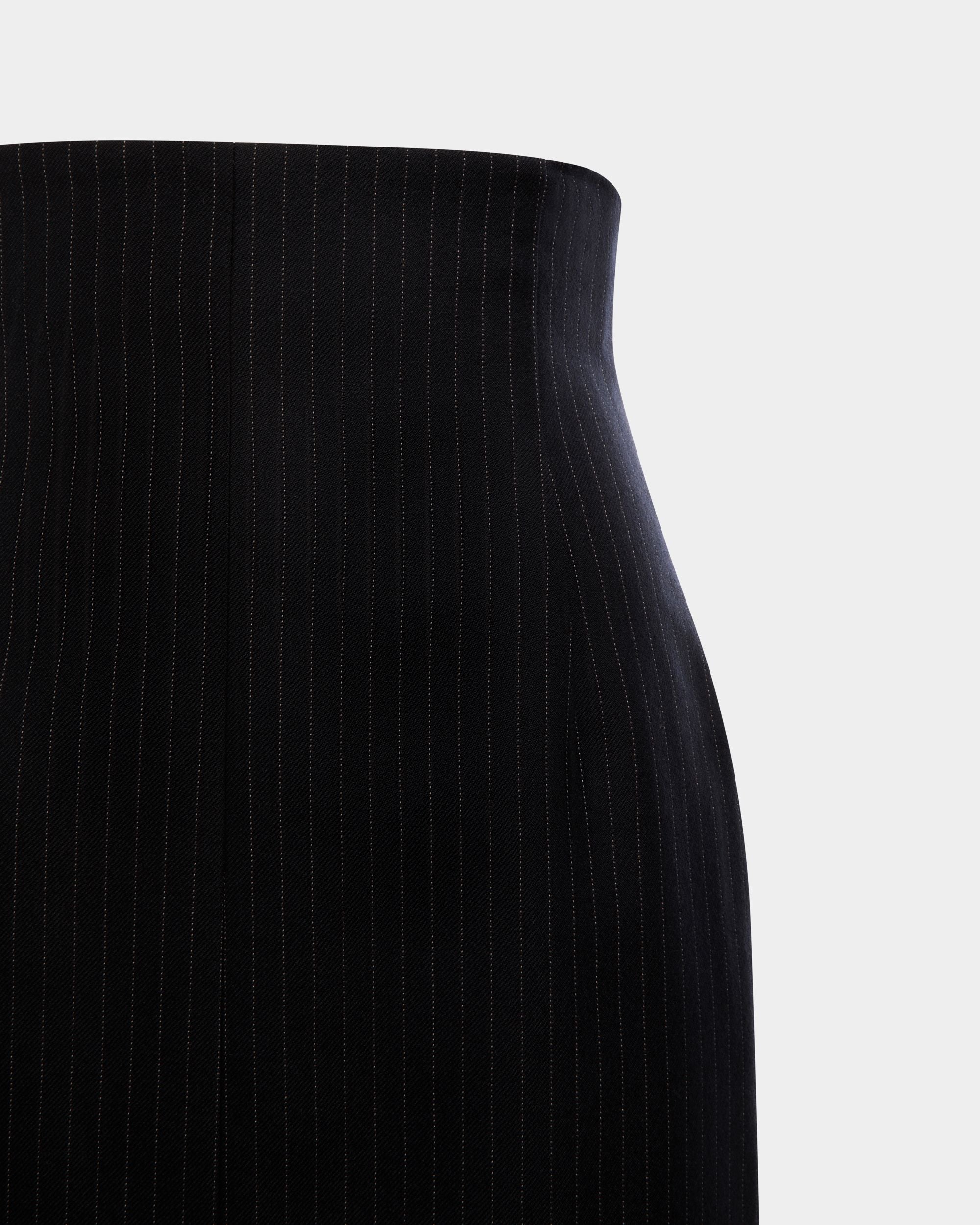 Midi Skirt in Navy Blue Wool - Women's - Bally - 02