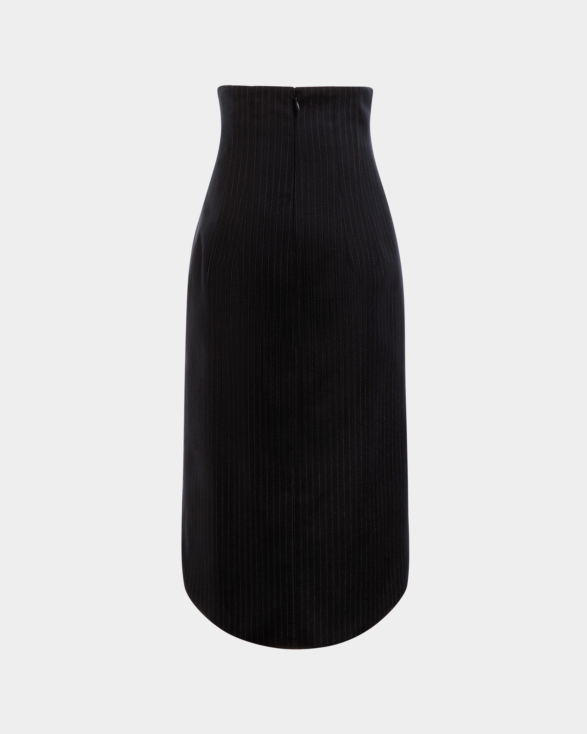 Midi Skirt in Navy Blue Wool - Women's - Bally - 03