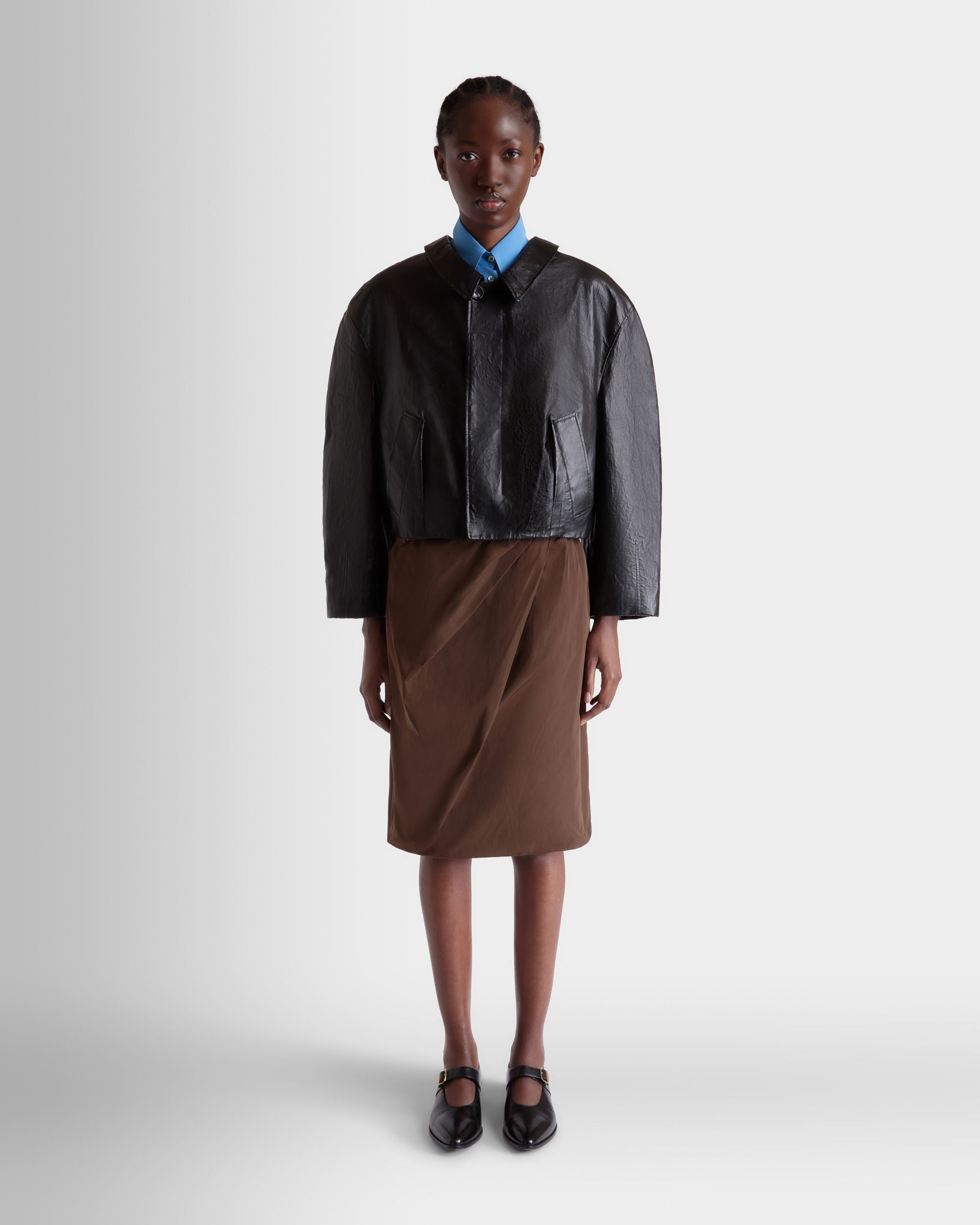 Falda Midi Drapeada De Duchesse Técnica Marrón - Mujer - Bally - 02