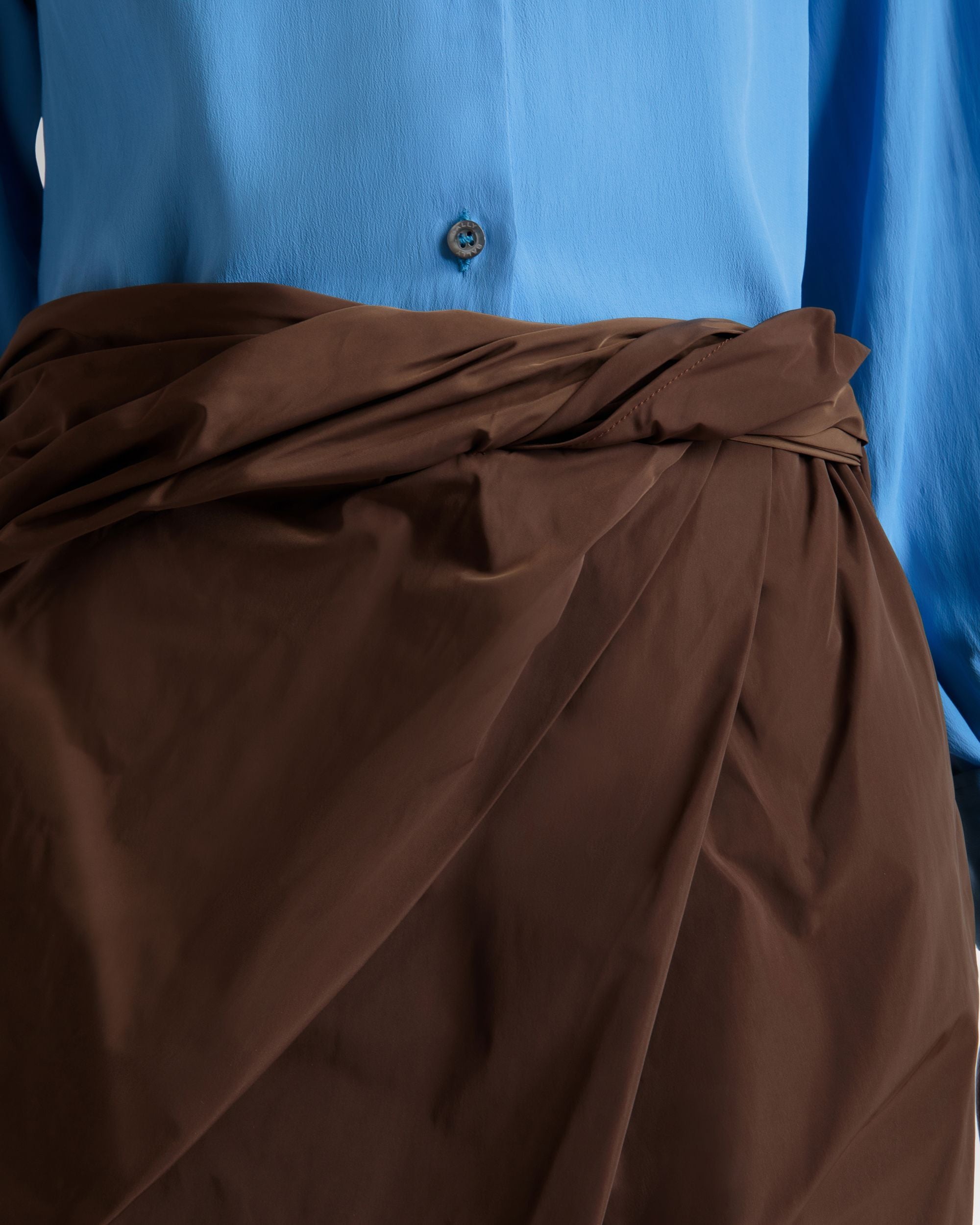 Falda Midi Drapeada De Duchesse Técnica Marrón - Mujer - Bally - 03
