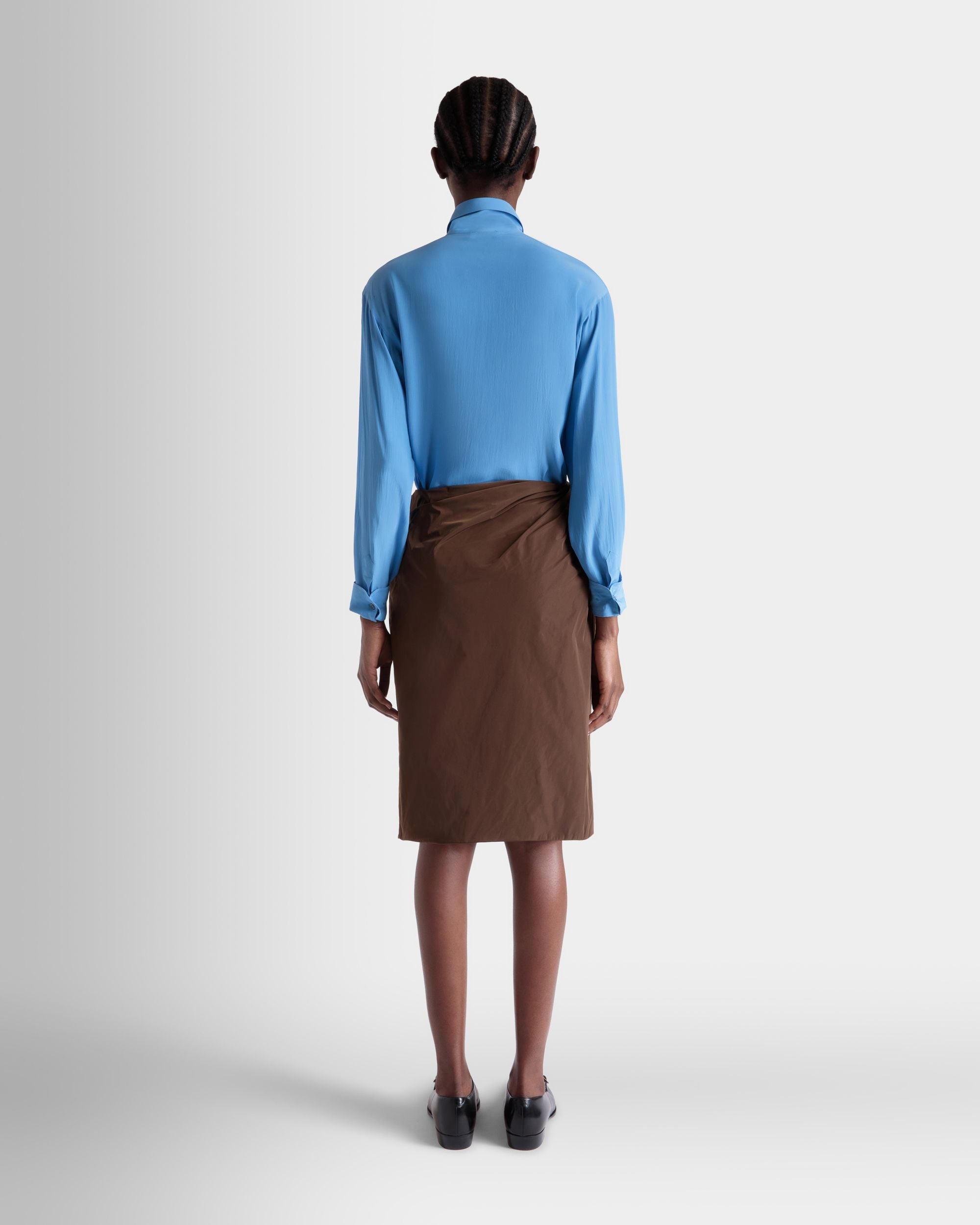 Falda Midi Drapeada De Duchesse Técnica Marrón - Mujer - Bally - 06