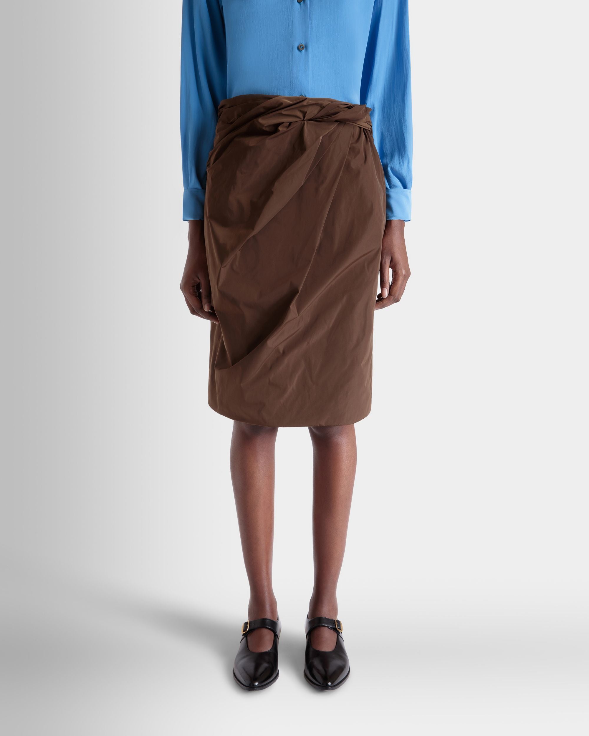 Falda Midi Drapeada De Duchesse Técnica Marrón - Mujer - Bally - 08