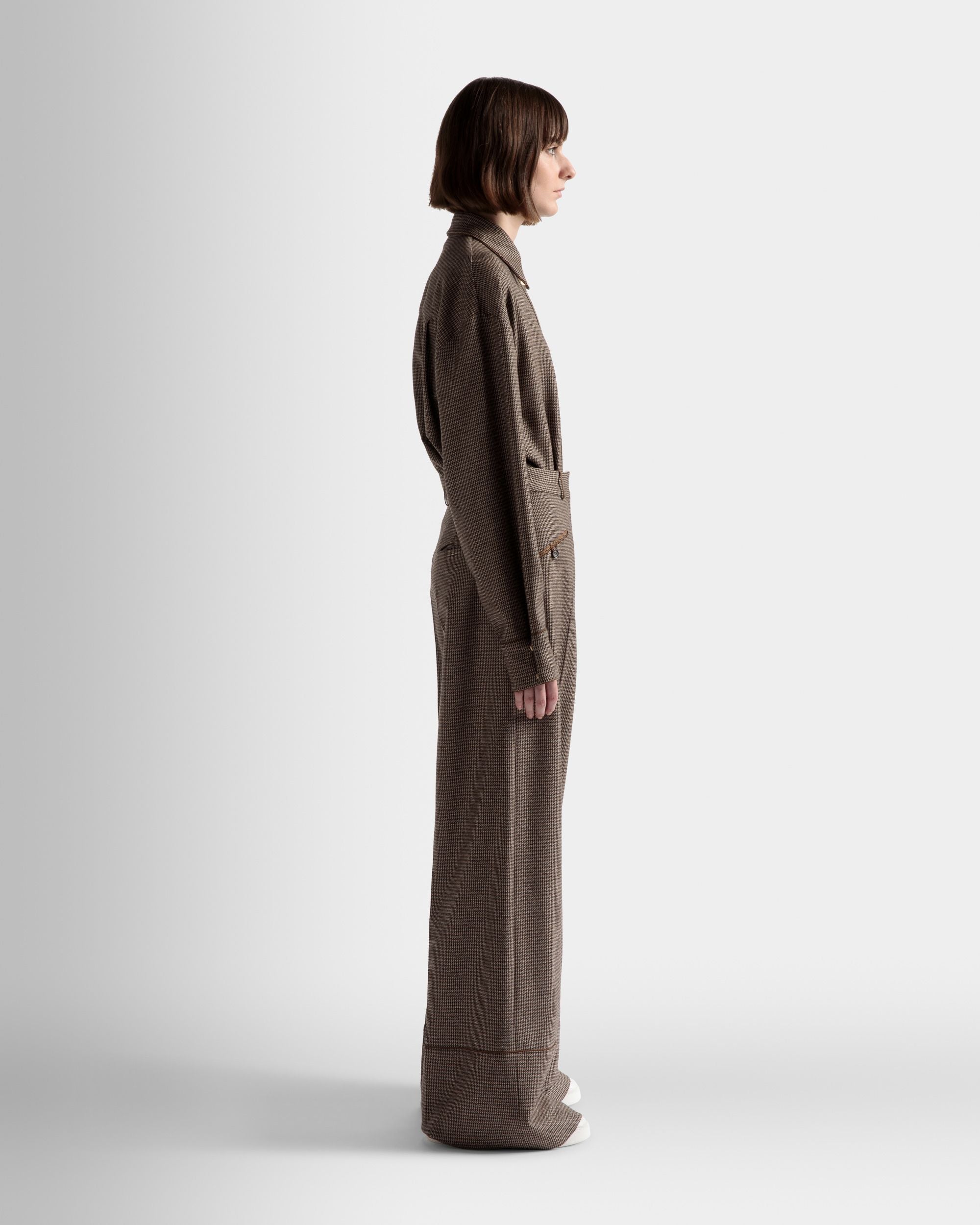 Pantalones Dogtooth De Lana Color Desierto - Mujer - Bally - 05