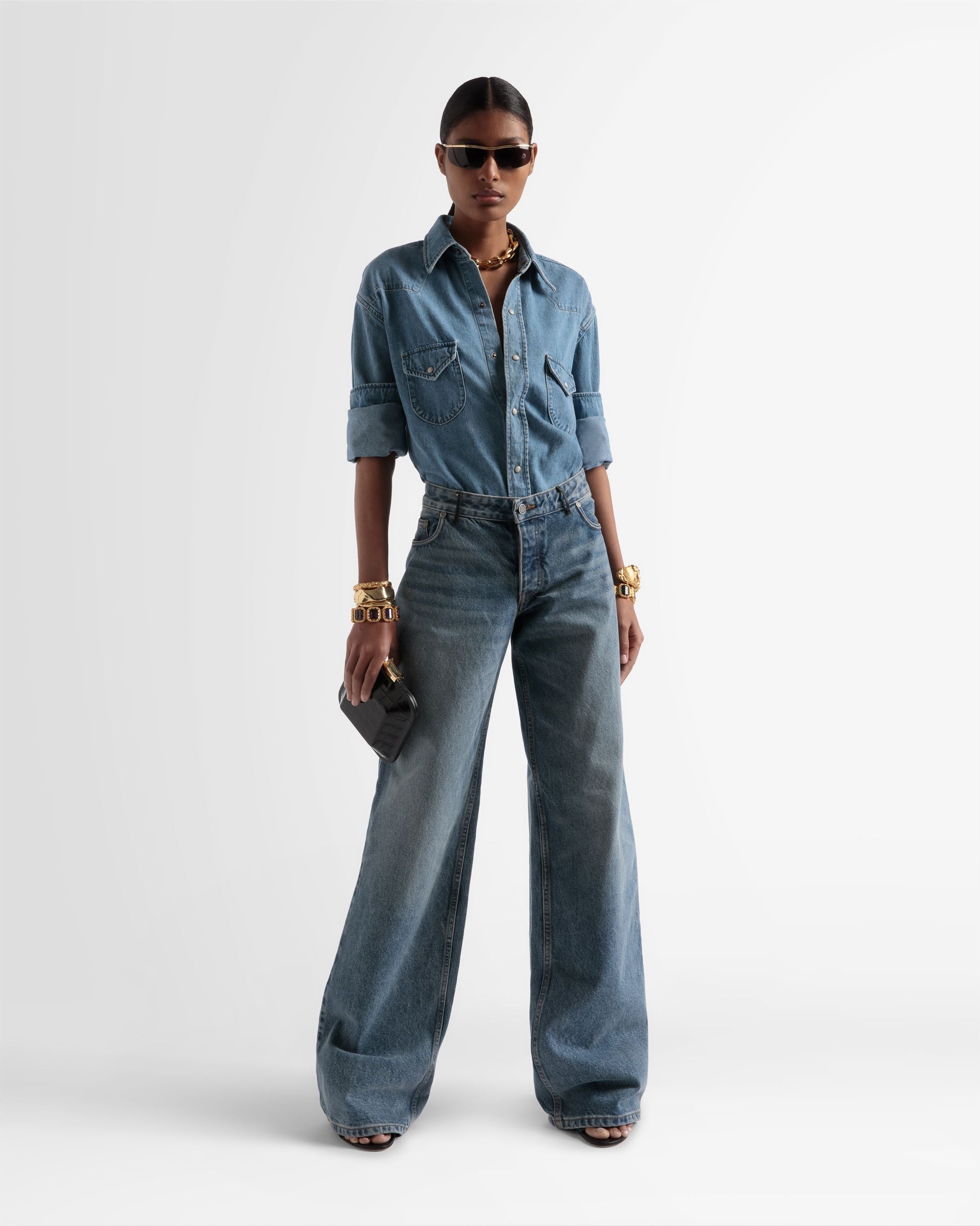 Pantalones Vaqueros Anchos En Añil - Mujer - Bally - 01
