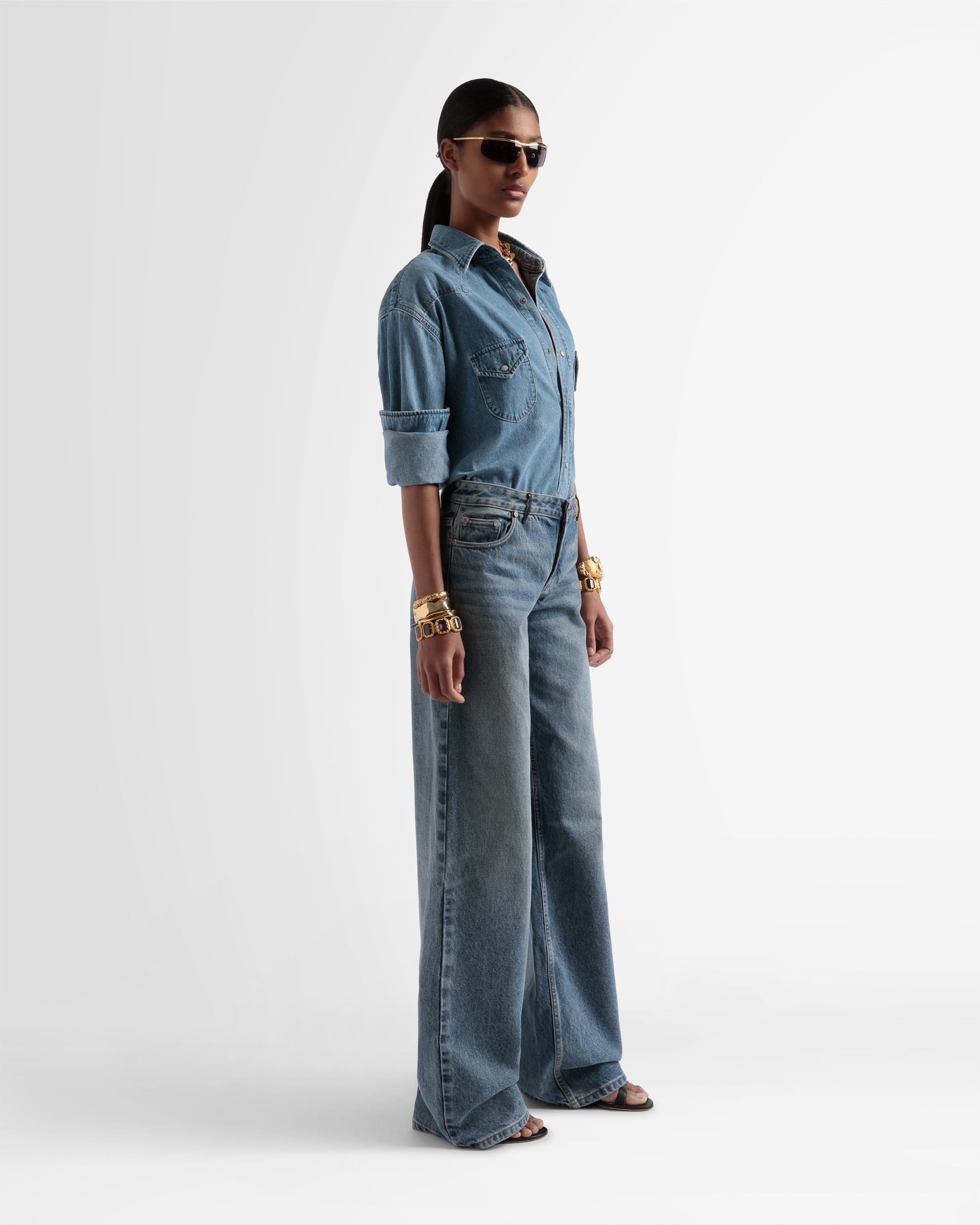 Pantalones Vaqueros Anchos En Añil - Mujer - Bally - 04