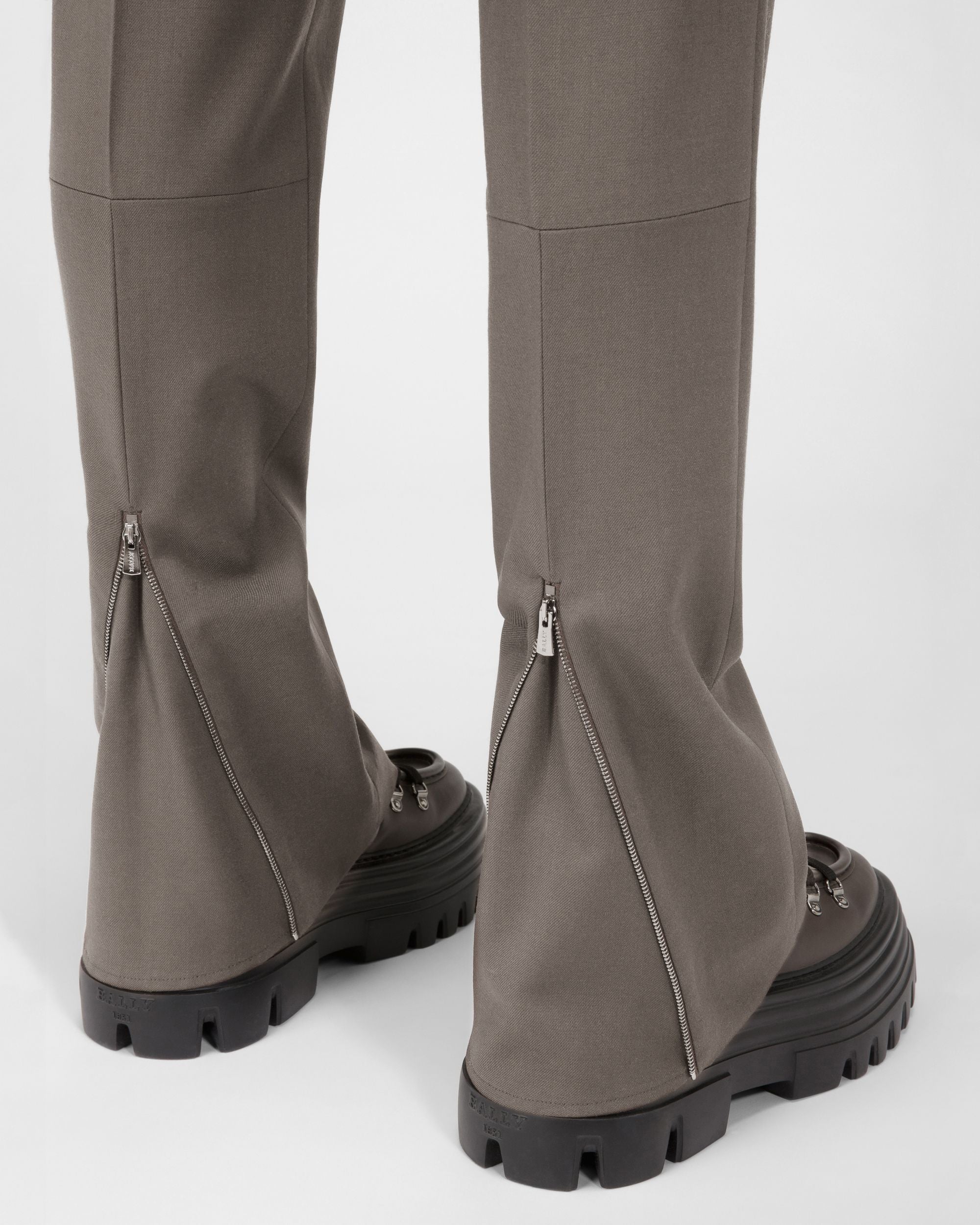 Wool & Cotton Trousers In Grey - Women's - Bally - 02