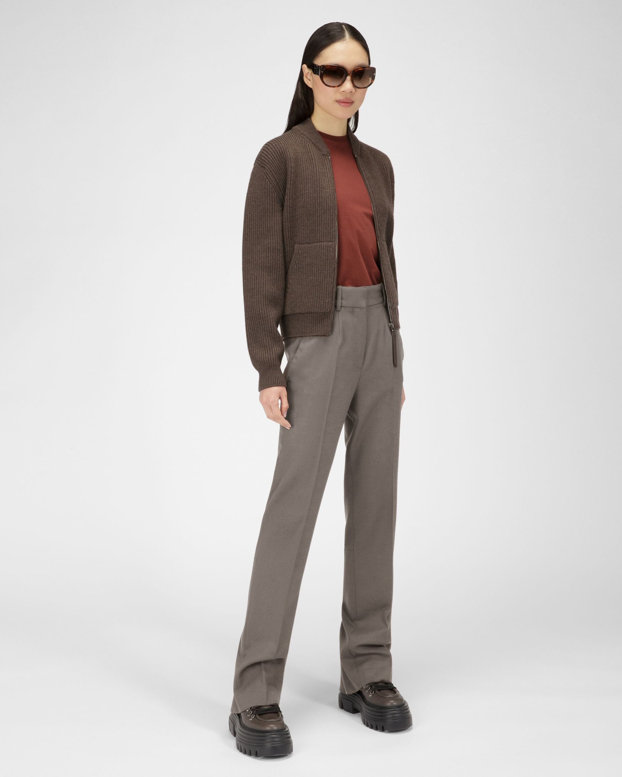 Wool & Cotton Trousers In Grey - Women's - Bally - 05
