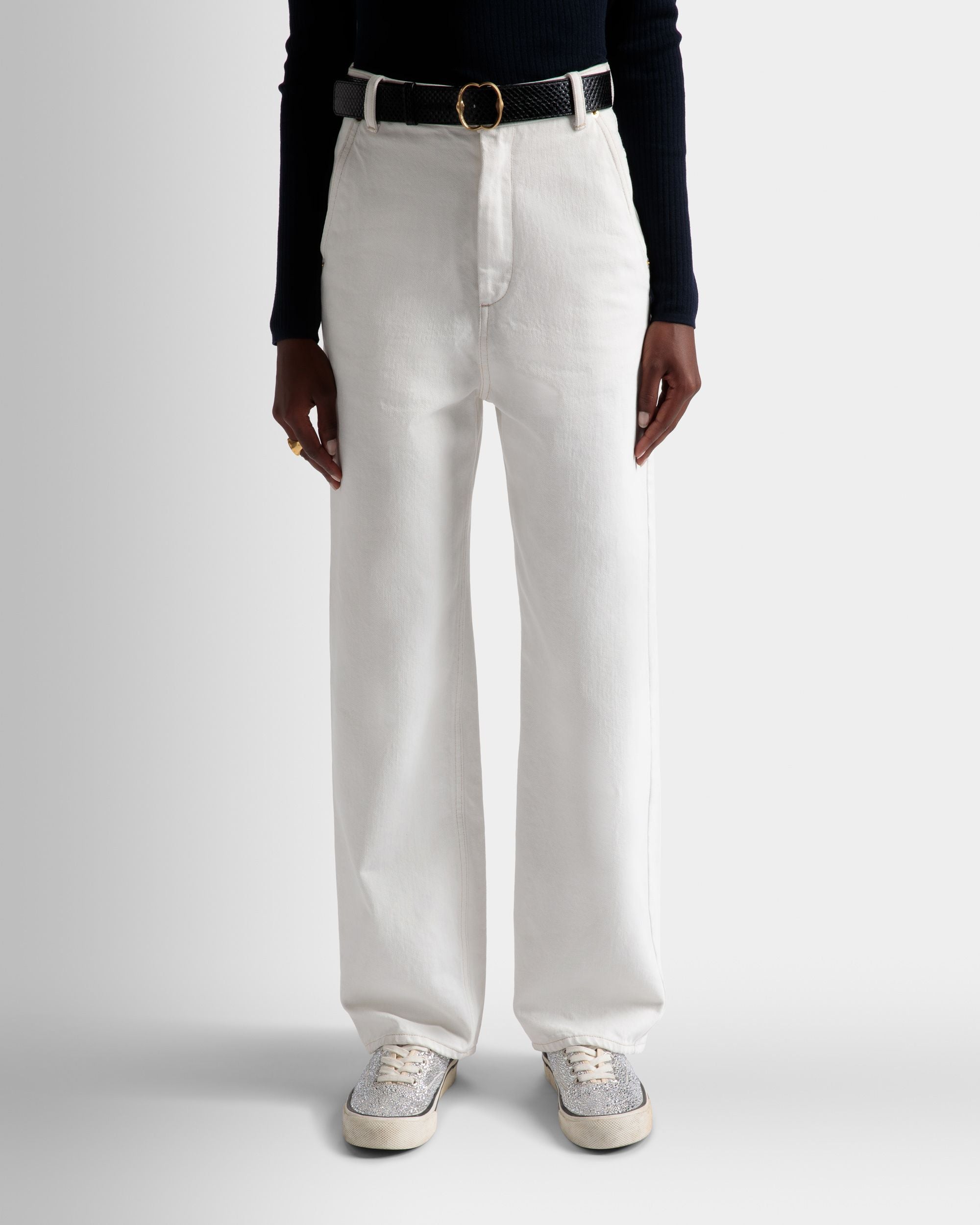 Vaqueros Desteñidos De Denim Color Hueso - Mujer - Bally - 03