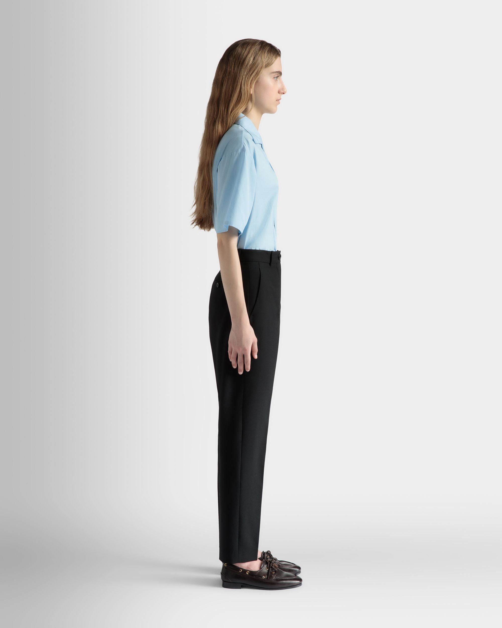 Straight Fit Pants in Black Wool - Women's - Bally - 05