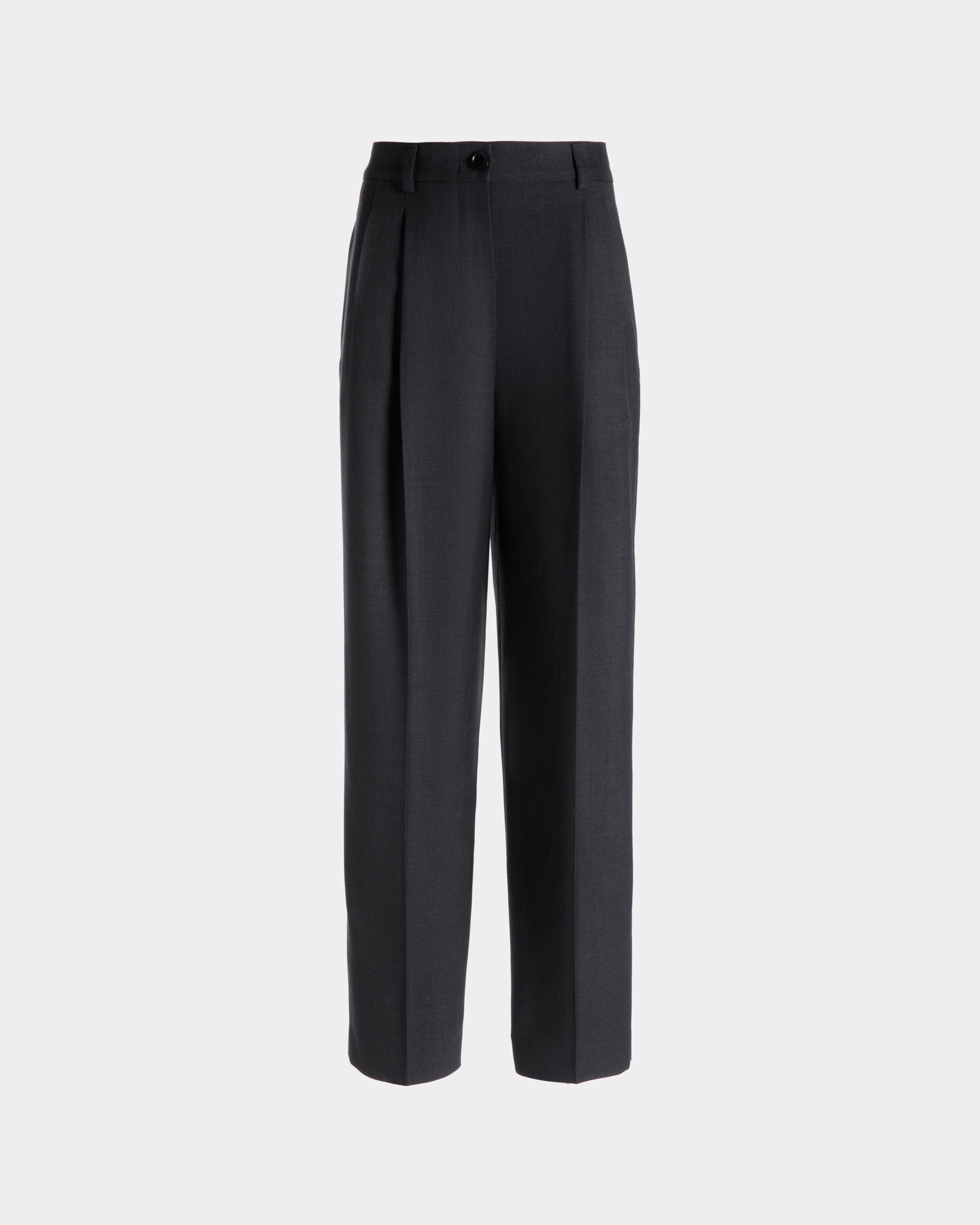 Tapered Pants In Dark Grey Wool Blend - Women's - Bally - 01