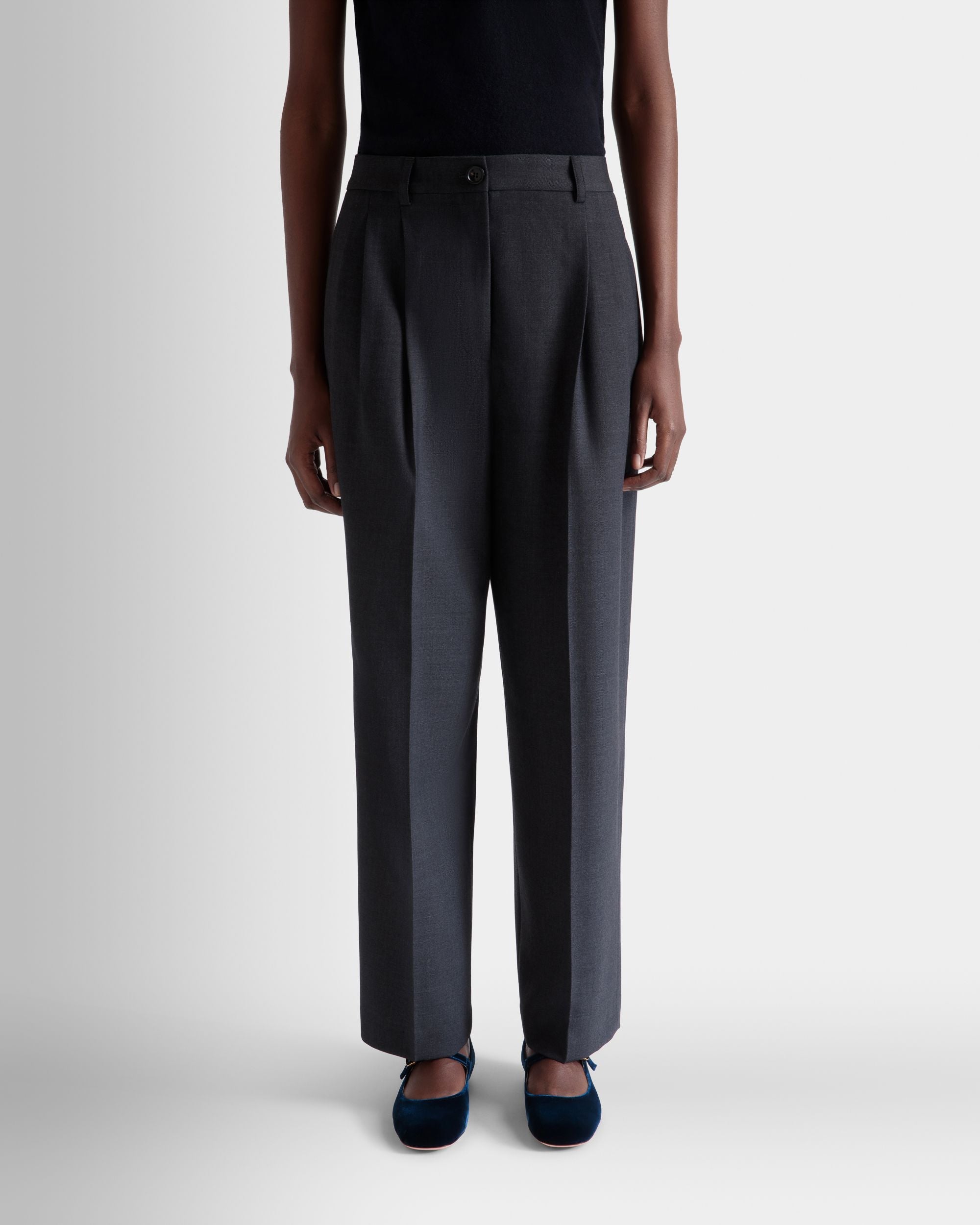 Tapered Pants In Dark Grey Wool Blend - Women's - Bally - 03