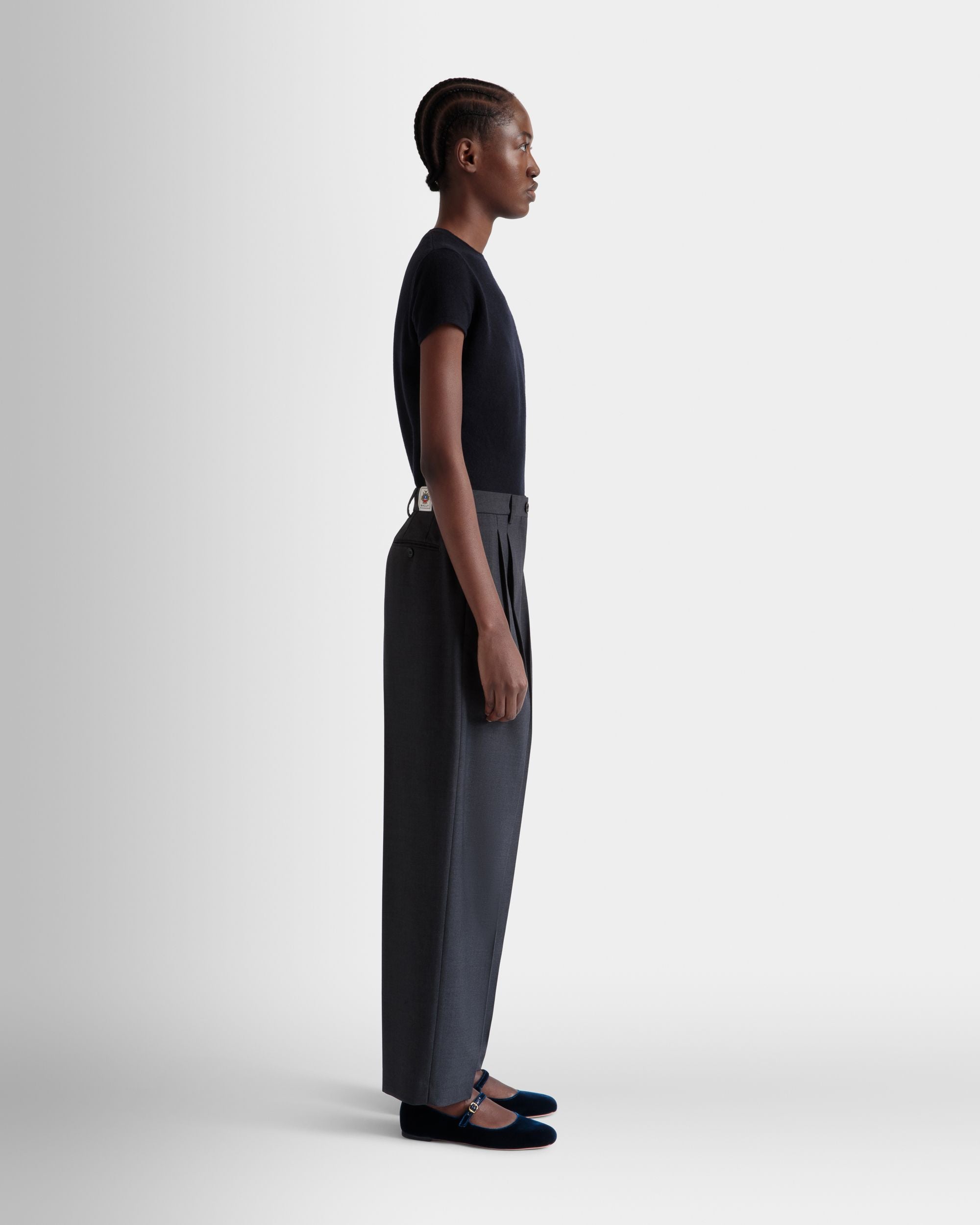 Tapered Pants In Dark Grey Wool Blend - Women's - Bally - 06