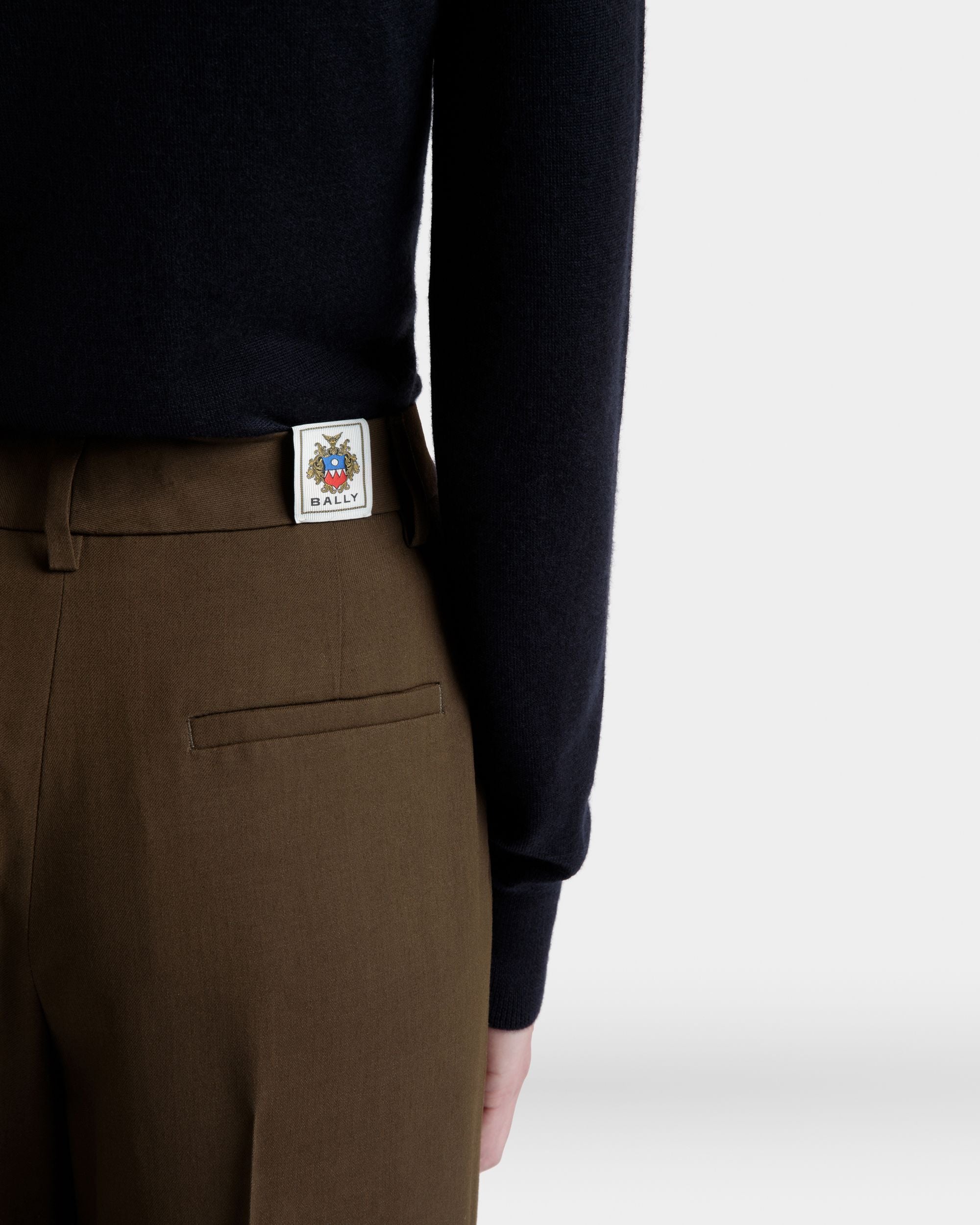 Pantalón Recto De Gabardina Fluida Military Green - Mujer - Bally - 03