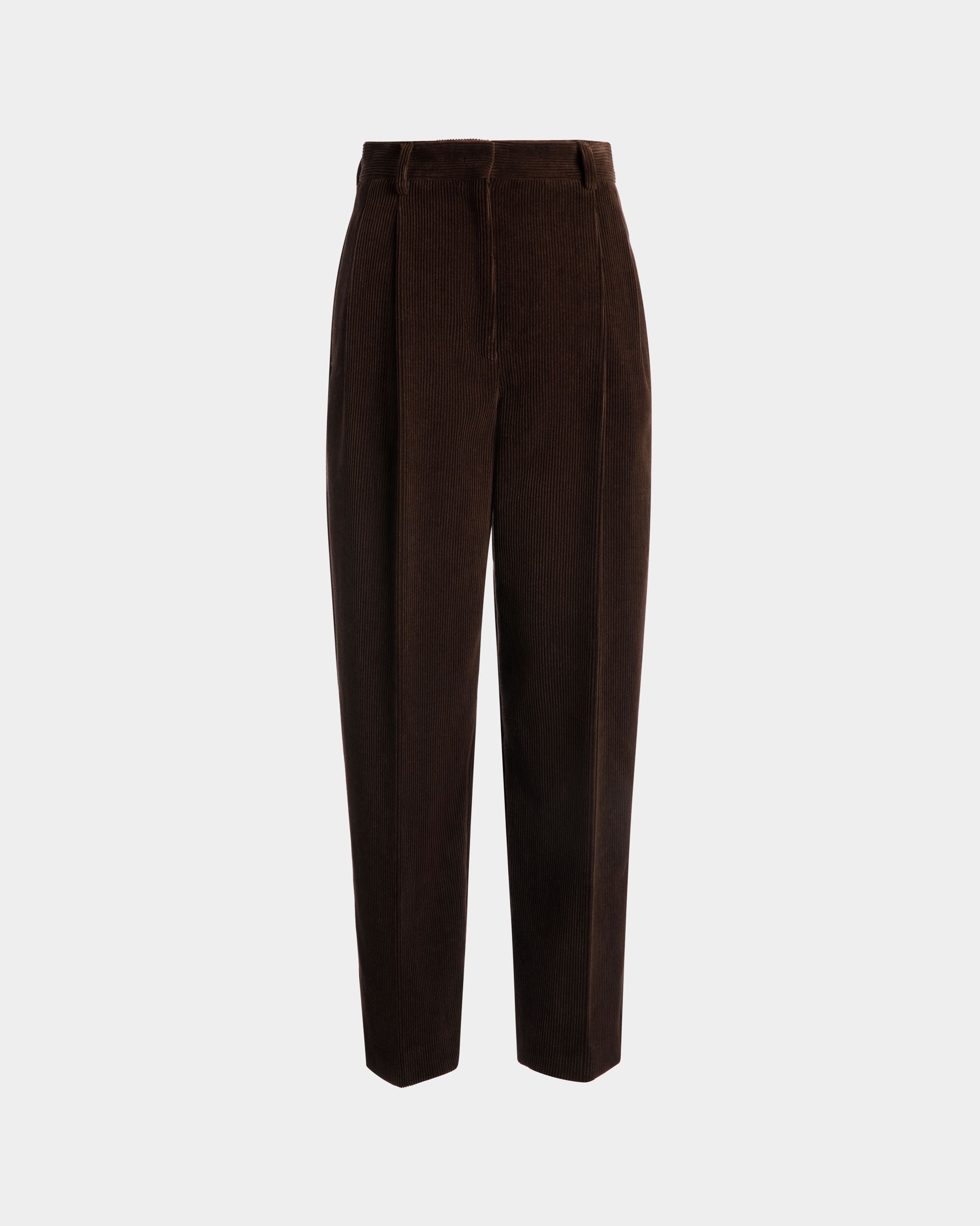 Winter Capsule Pleated Pants in Ebano Cotton Corduroy - Women's - Bally - 01