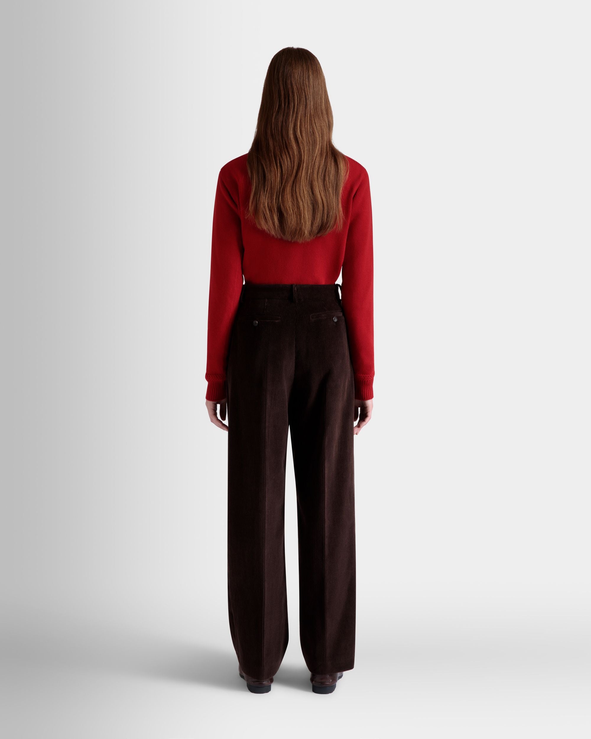 Winter Capsule Pleated Pants in Ebano Cotton Corduroy - Women's - Bally - 06