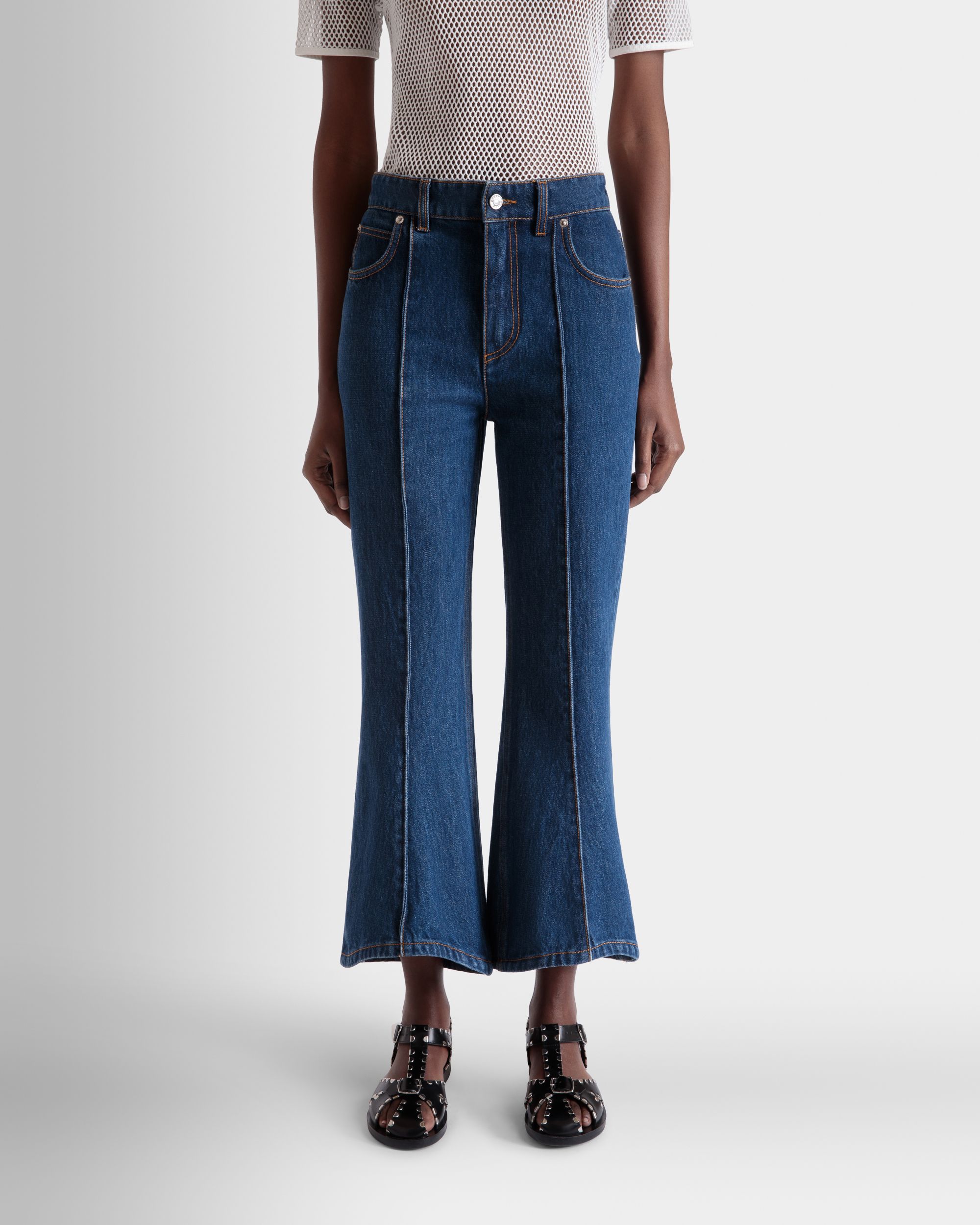 Denim Pants in Navy Blue Cotton - Women's - Bally - 08