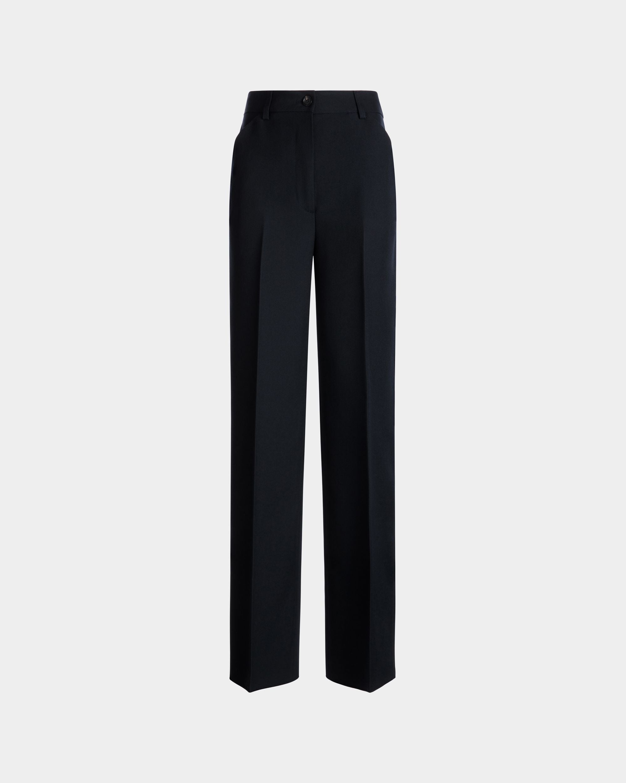 Tailored Pants in Navy Blue Wool - Women's - Bally - 01